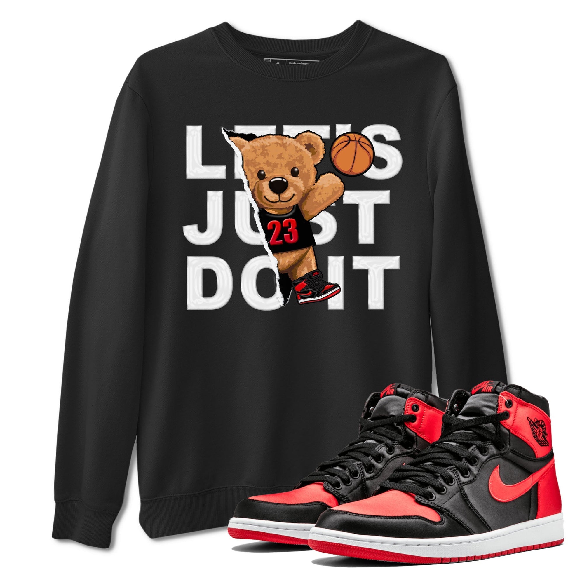 Air Jordan 1 Satin Bred shirt to match jordans Rip Out Bear sneaker tees AJ1 Retro Satin Bred Drip Gear Zone Sneaker Matching Clothing Brand Unisex Sneaker Tee Black 1 T-Shirt