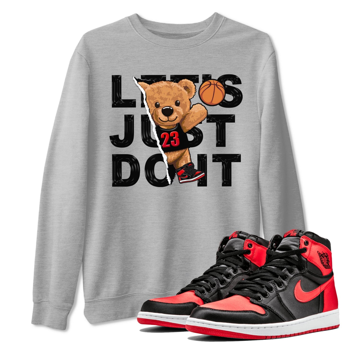 Air Jordan 1 Satin Bred shirt to match jordans Rip Out Bear sneaker tees AJ1 Retro Satin Bred Drip Gear Zone Sneaker Matching Clothing Brand Unisex Sneaker Tee Heather Grey 1 T-Shirt