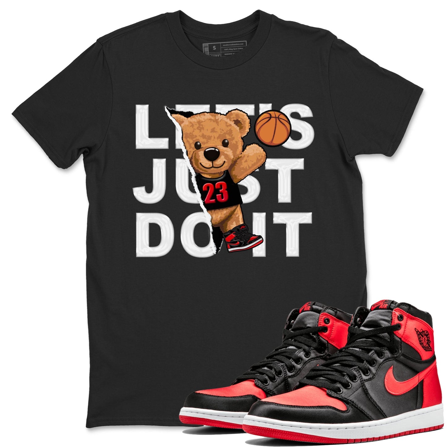 Air Jordan 1 Satin Bred shirt to match jordans Rip Out Bear sneaker tees AJ1 Retro Satin Bred Drip Gear Zone Sneaker Matching Clothing Brand Unisex Sneaker Tee Black 1 T-Shirt