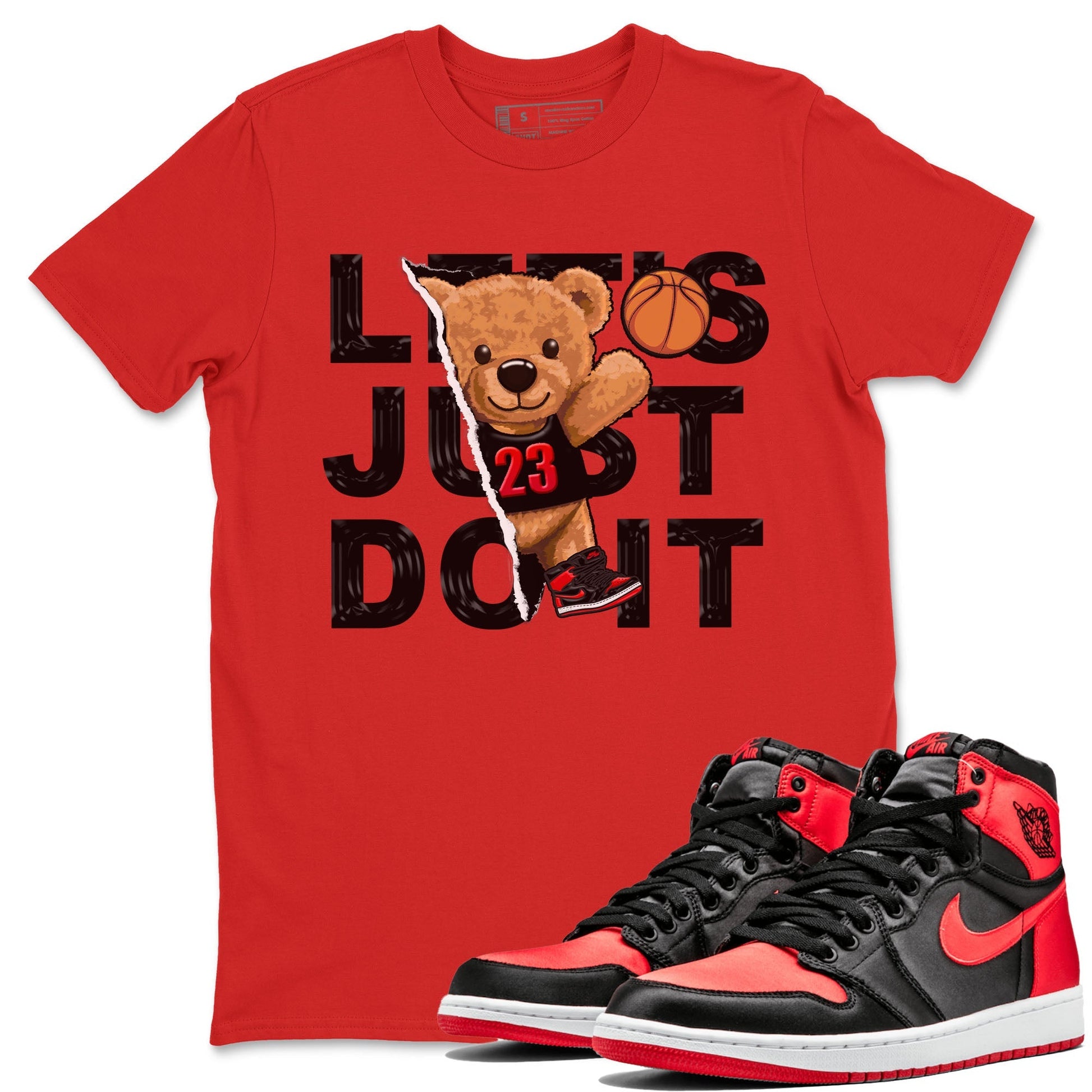 Air Jordan 1 Satin Bred shirt to match jordans Rip Out Bear sneaker tees AJ1 Retro Satin Bred Drip Gear Zone Sneaker Matching Clothing Brand Unisex Sneaker Tee Red 1 T-Shirt