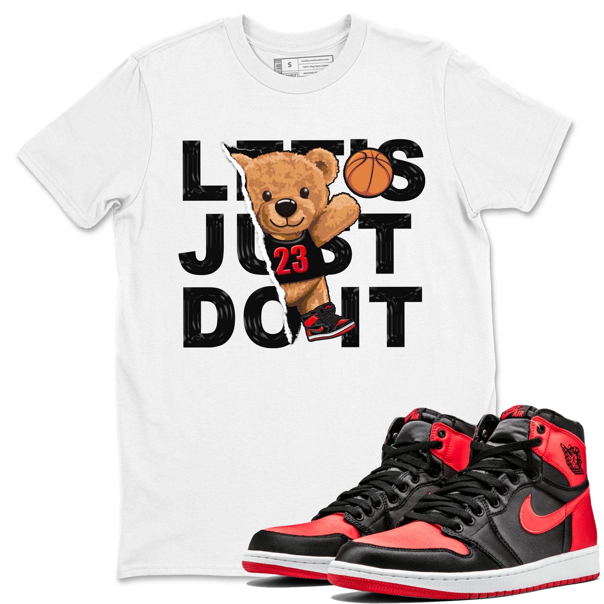 Air Jordan 1 Satin Bred shirt to match jordans Rip Out Bear sneaker tees AJ1 Retro Satin Bred Drip Gear Zone Sneaker Matching Clothing Brand Unisex Sneaker Tee White 1 T-Shirt