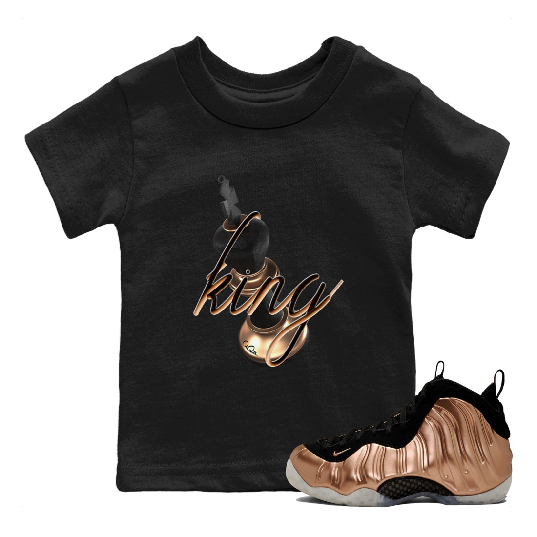 Foams One Metallic Copper shirts to match jordans 3D King sneaker match tees Air Foamposite One Metallic Copper match shoes to clothes Drip Gear Zone Youth Baby Black 1 tee