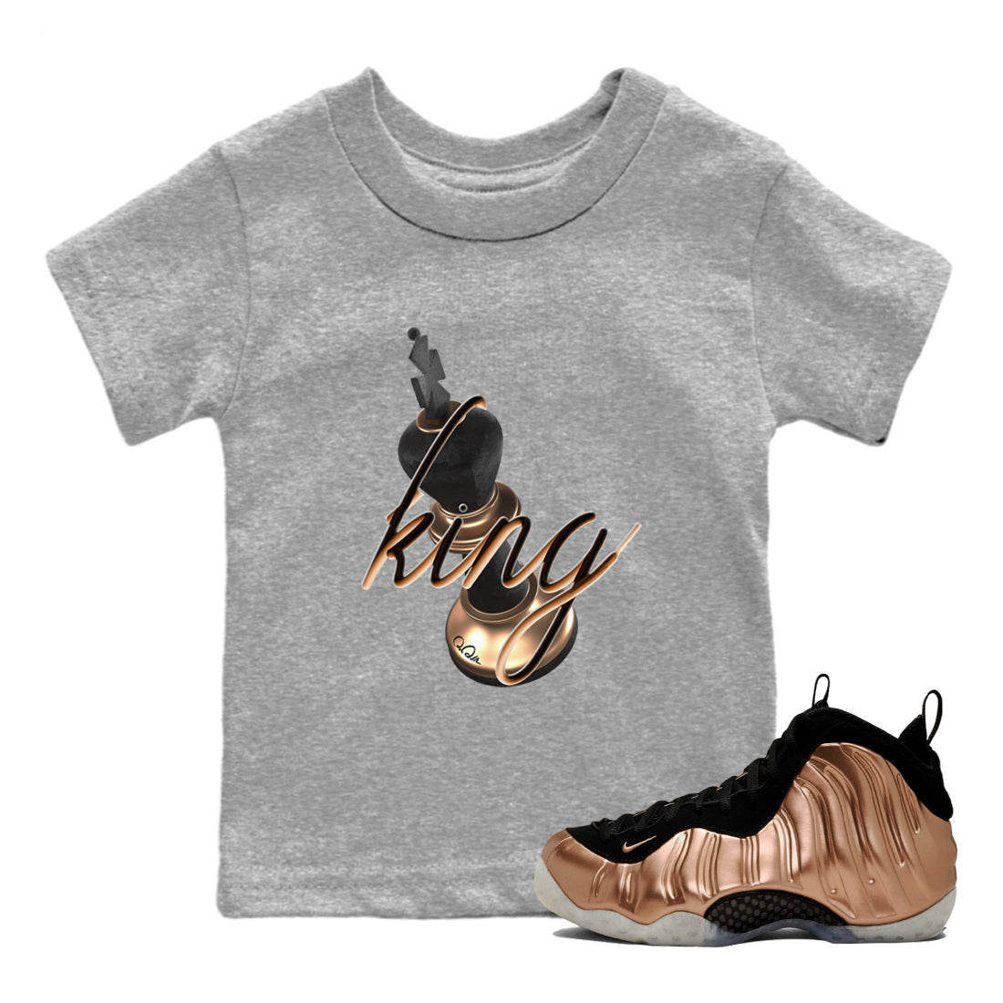 Foams One Metallic Copper shirts to match jordans 3D King sneaker match tees Air Foamposite One Metallic Copper match shoes to clothes Drip Gear Zone Youth Baby Heather Grey 1 tee