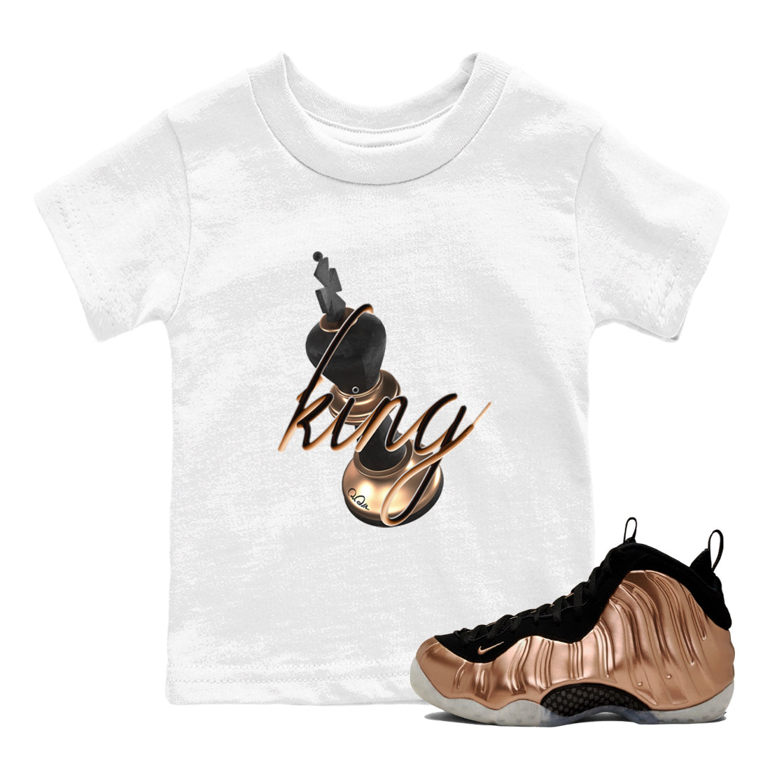 Foams One Metallic Copper shirts to match jordans 3D King sneaker match tees Air Foamposite One Metallic Copper match shoes to clothes Drip Gear Zone Youth Baby White 1 tee