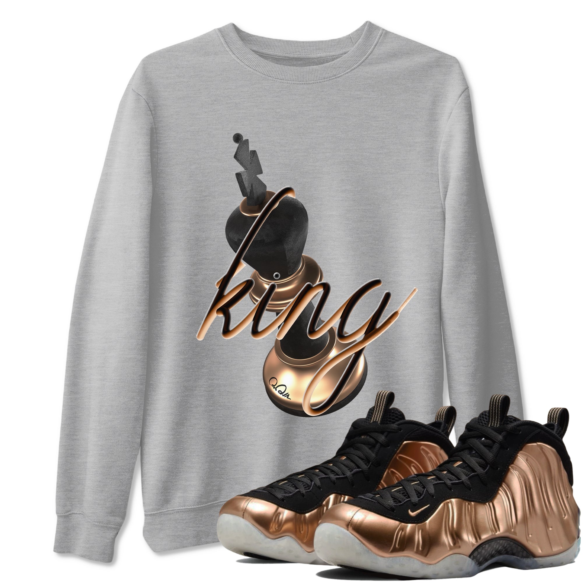 Foams One Metallic Copper shirts to match jordans 3D King sneaker match tees Air Foamposite One Metallic Copper match shoes to clothes Drip Gear Zone unisex cotton Heather Grey 1 shirts