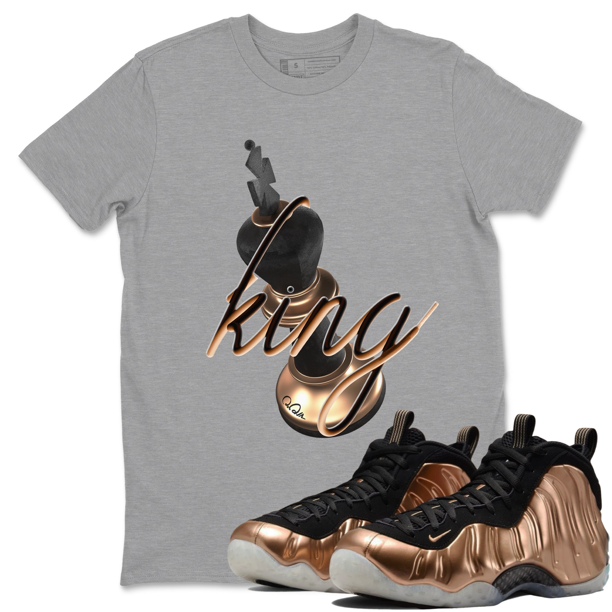Foams One Metallic Copper shirts to match jordans 3D King sneaker match tees Air Foamposite One Metallic Copper match shoes to clothes Drip Gear Zone unisex cotton Heather Grey 1 shirts