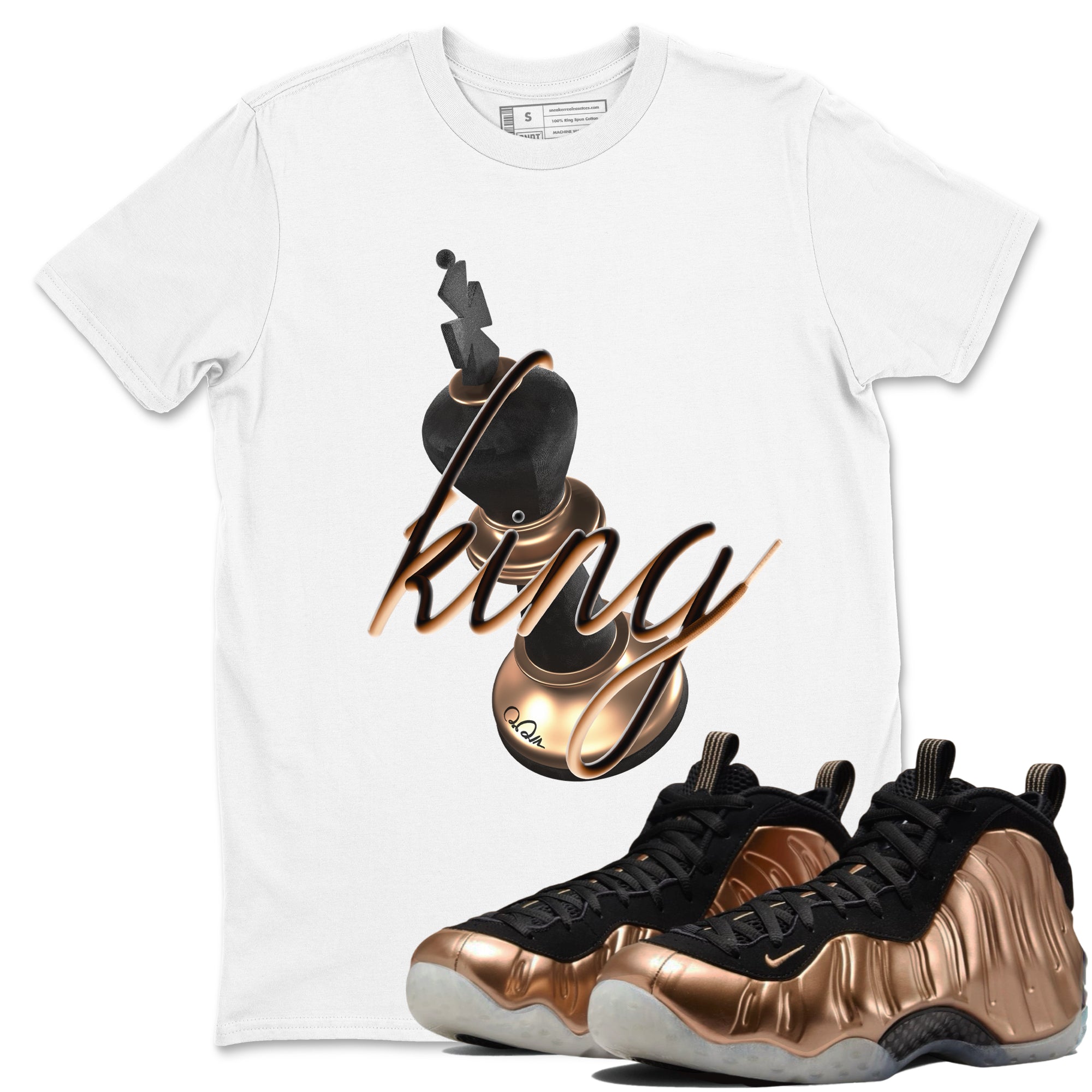 Foams One Metallic Copper shirts to match jordans 3D King sneaker match tees Air Foamposite One Metallic Copper match shoes to clothes Drip Gear Zone unisex cotton White 1 shirts