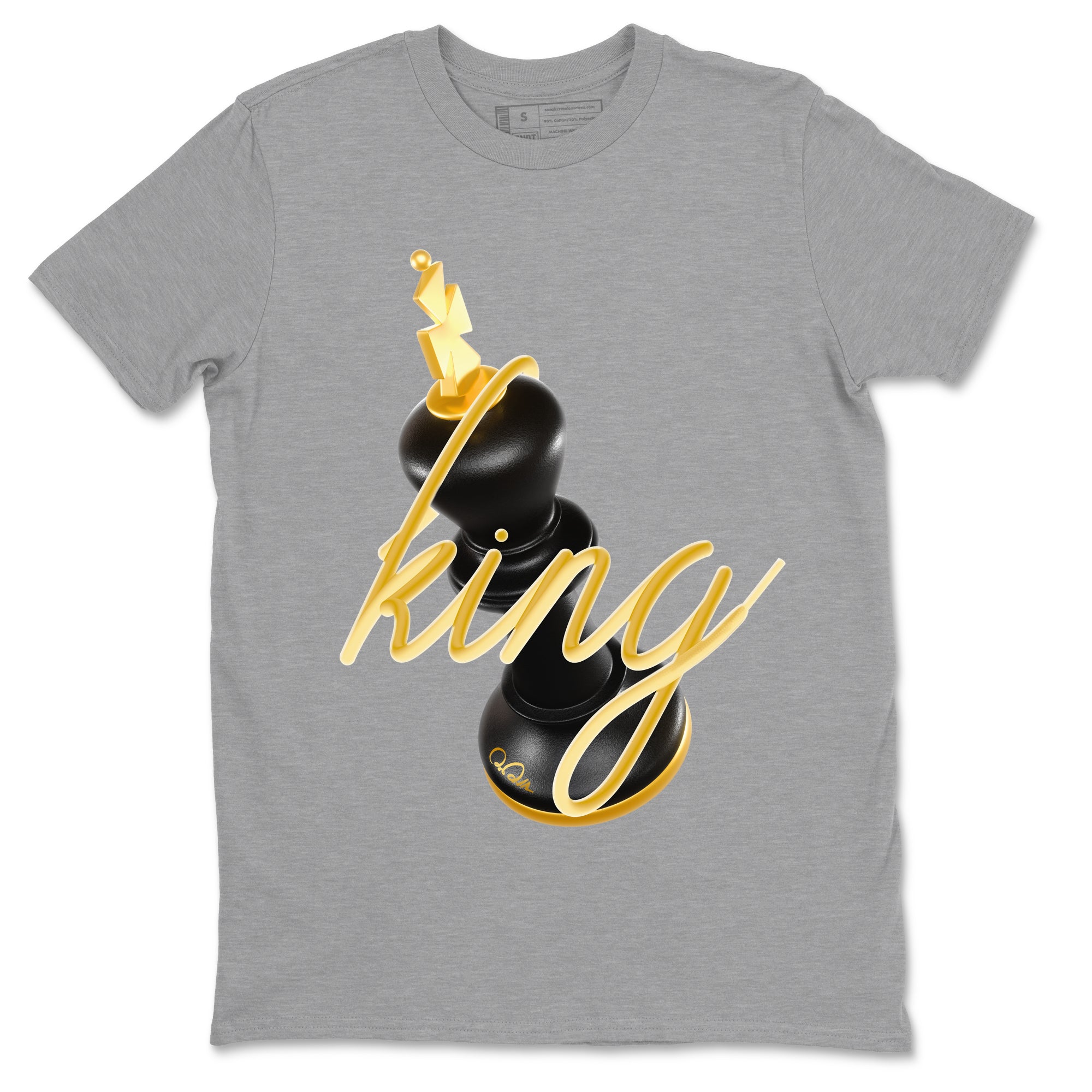 1s Black Metallic Gold shirts to match jordans 3D King sneaker match tees Air Jordan 1 Black Metallic Gold Drip Gear Zone streetwear brand Heather Grey 2 unisex cotton tee
