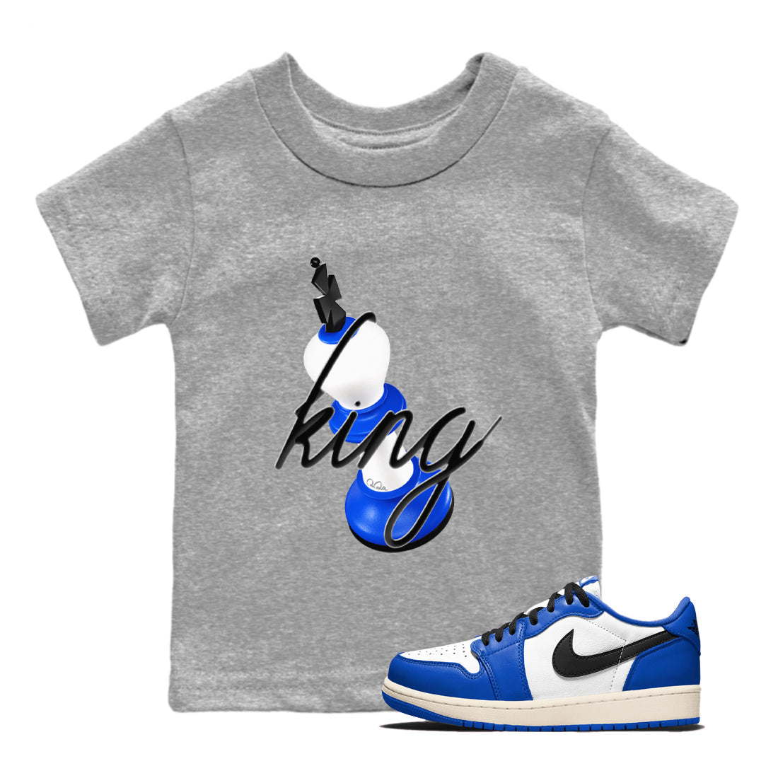 AJ1 Game Royal shirt to match jordans 3D King sneaker tees Air Jordan 1 Game Royal Drip Gear Zone baby toddler Heather Grey 1 cotton Shirt