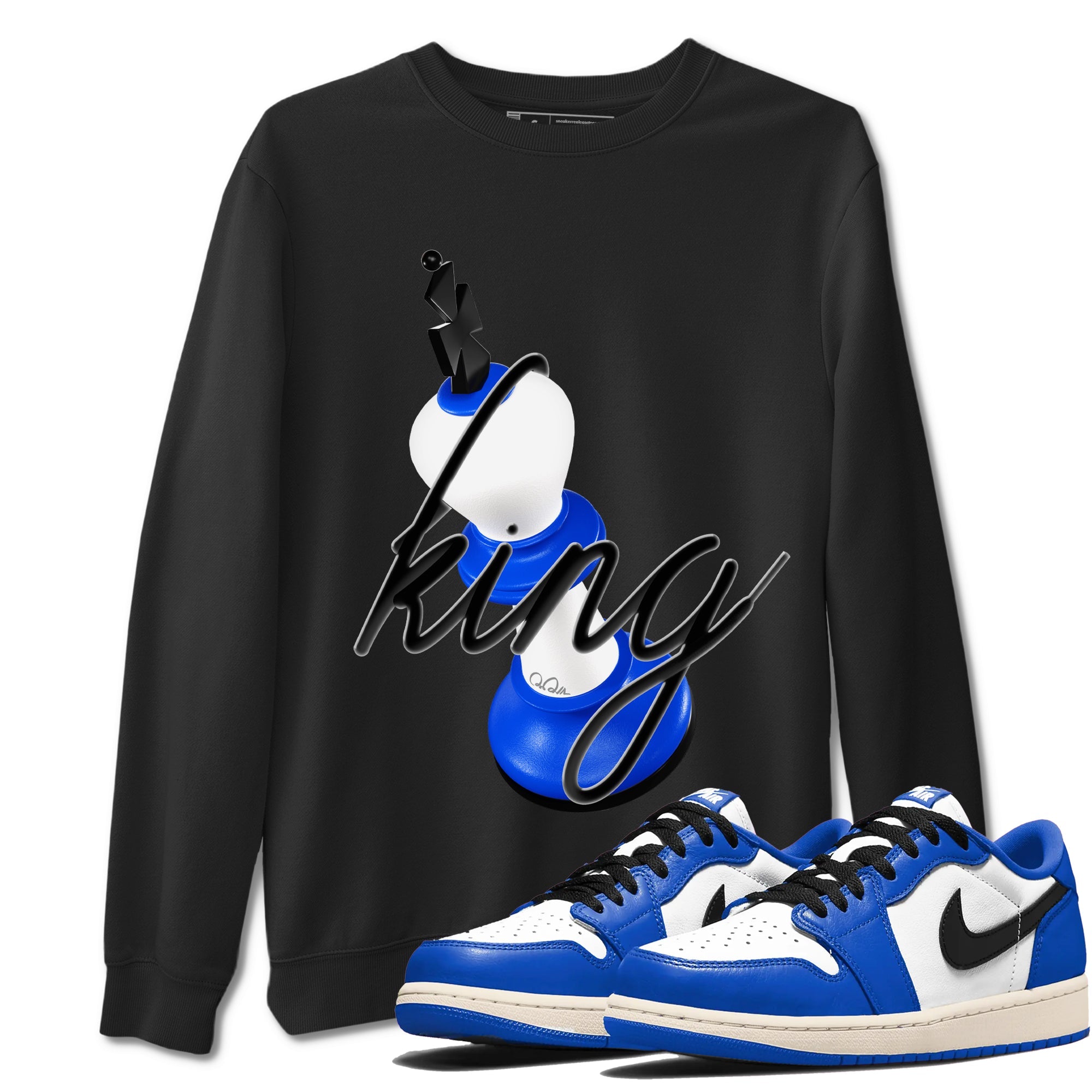 AJ1 Game Royal shirt to match jordans 3D King sneaker tees Air Jordan 1 Game Royal Drip Gear Zone unisex cotton Black 1 crew neck shirt