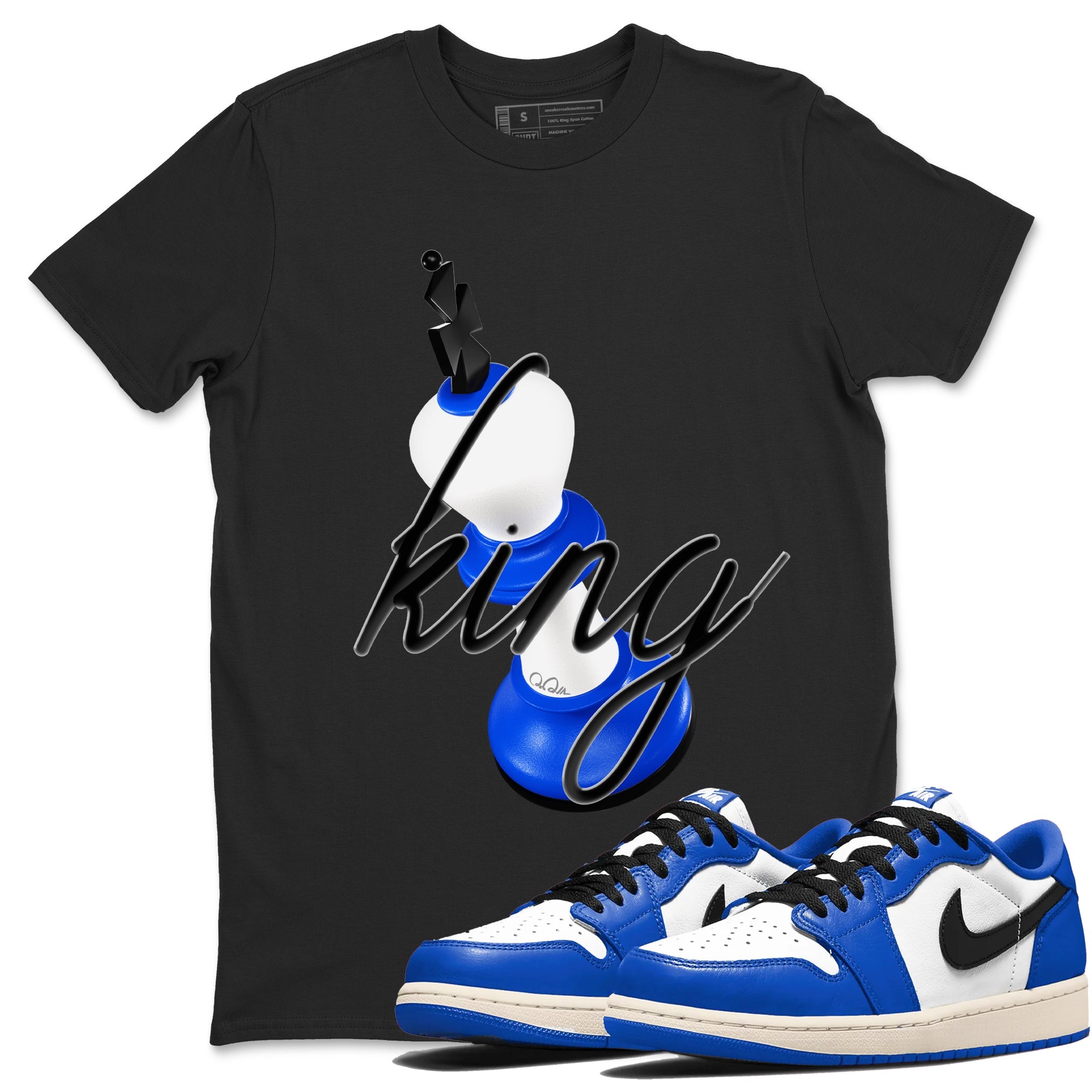 AJ1 Game Royal shirt to match jordans 3D King sneaker tees Air Jordan 1 Game Royal Drip Gear Zone unisex cotton Black 1 crew neck shirt