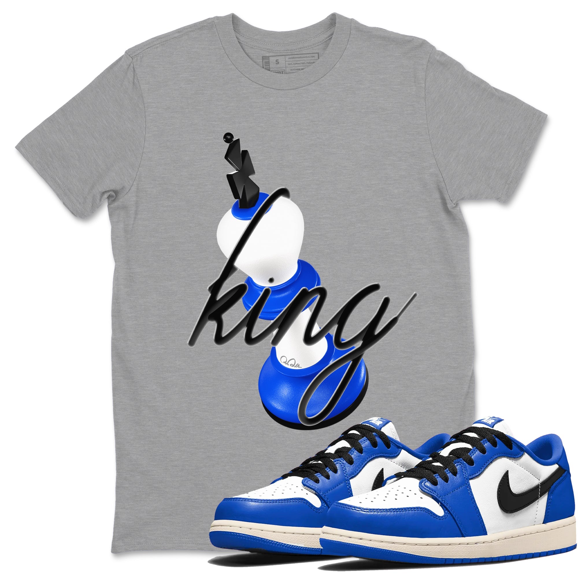 AJ1 Game Royal shirt to match jordans 3D King sneaker tees Air Jordan 1 Game Royal Drip Gear Zone unisex cotton Heather Grey 1 crew neck shirt
