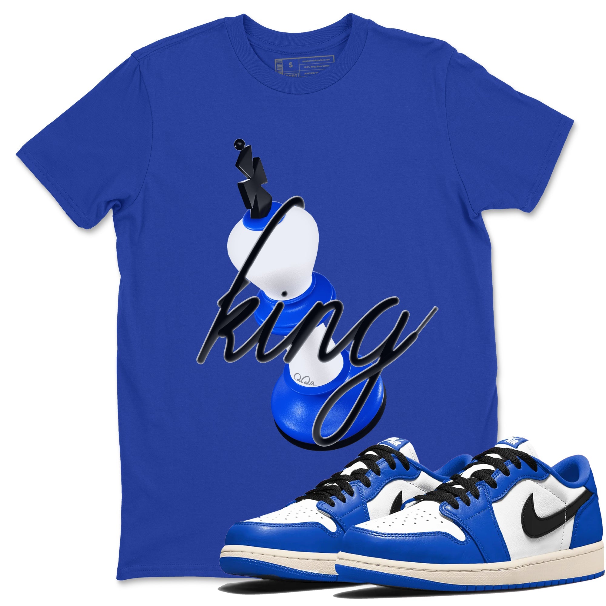 AJ1 Game Royal shirt to match jordans 3D King sneaker tees Air Jordan 1 Game Royal Drip Gear Zone unisex cotton Royal Blue 1 crew neck shirt