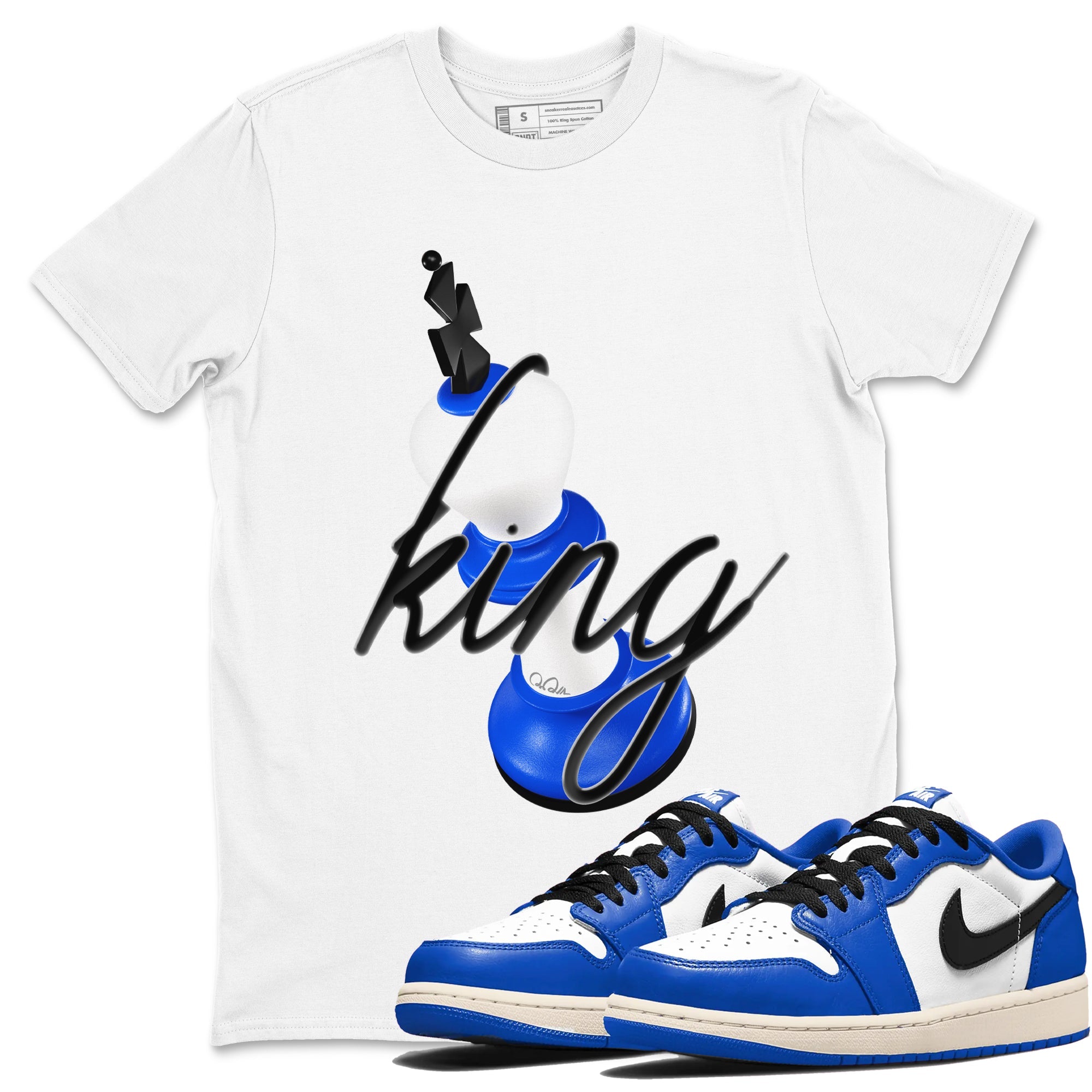 AJ1 Game Royal shirt to match jordans 3D King sneaker tees Air Jordan 1 Game Royal Drip Gear Zone unisex cotton White 1 crew neck shirt