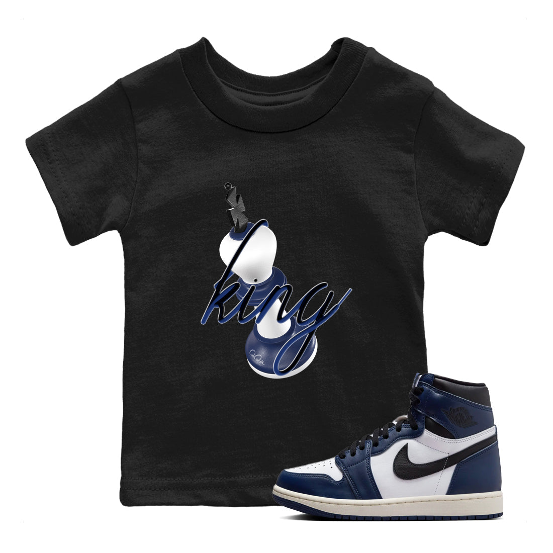 1s Midnight Navy shirts to match jordans 3D King sneaker match tees Air Jordan 1 Midnight Navy match shoes to clothes Drip Gear Zone Youth Baby Black 1 tee