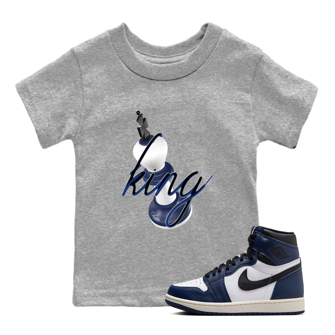 1s Midnight Navy shirts to match jordans 3D King sneaker match tees Air Jordan 1 Midnight Navy match shoes to clothes Drip Gear Zone Youth Baby Heather Grey 1 tee
