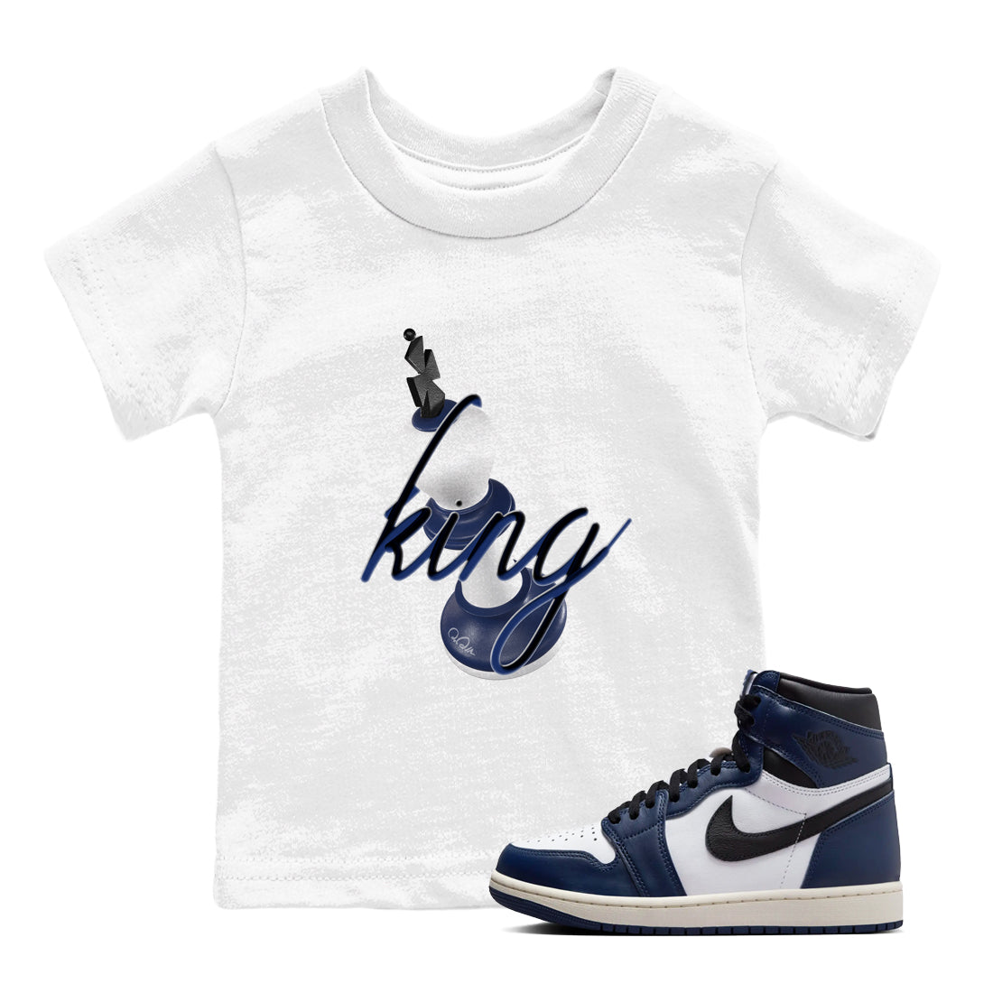 1s Midnight Navy shirts to match jordans 3D King sneaker match tees Air Jordan 1 Midnight Navy match shoes to clothes Drip Gear Zone Youth Baby White 1 tee