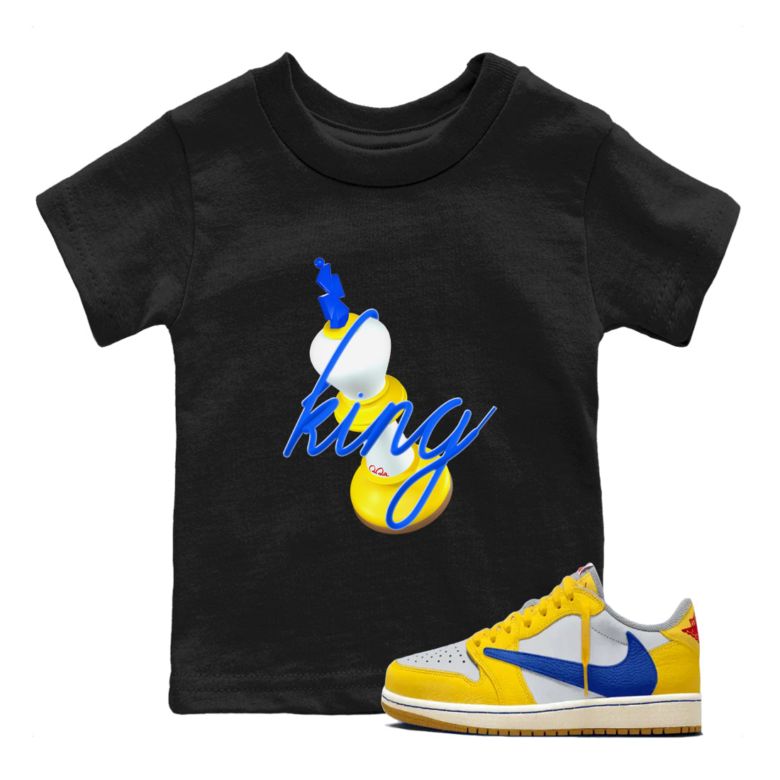 1s Travis Scott Canary shirt to match jordans 3D King sneaker tees Air Jordan 1 Travis Scott Canary Drip Gear Zone baby toddler Black 1 cotton Shirt