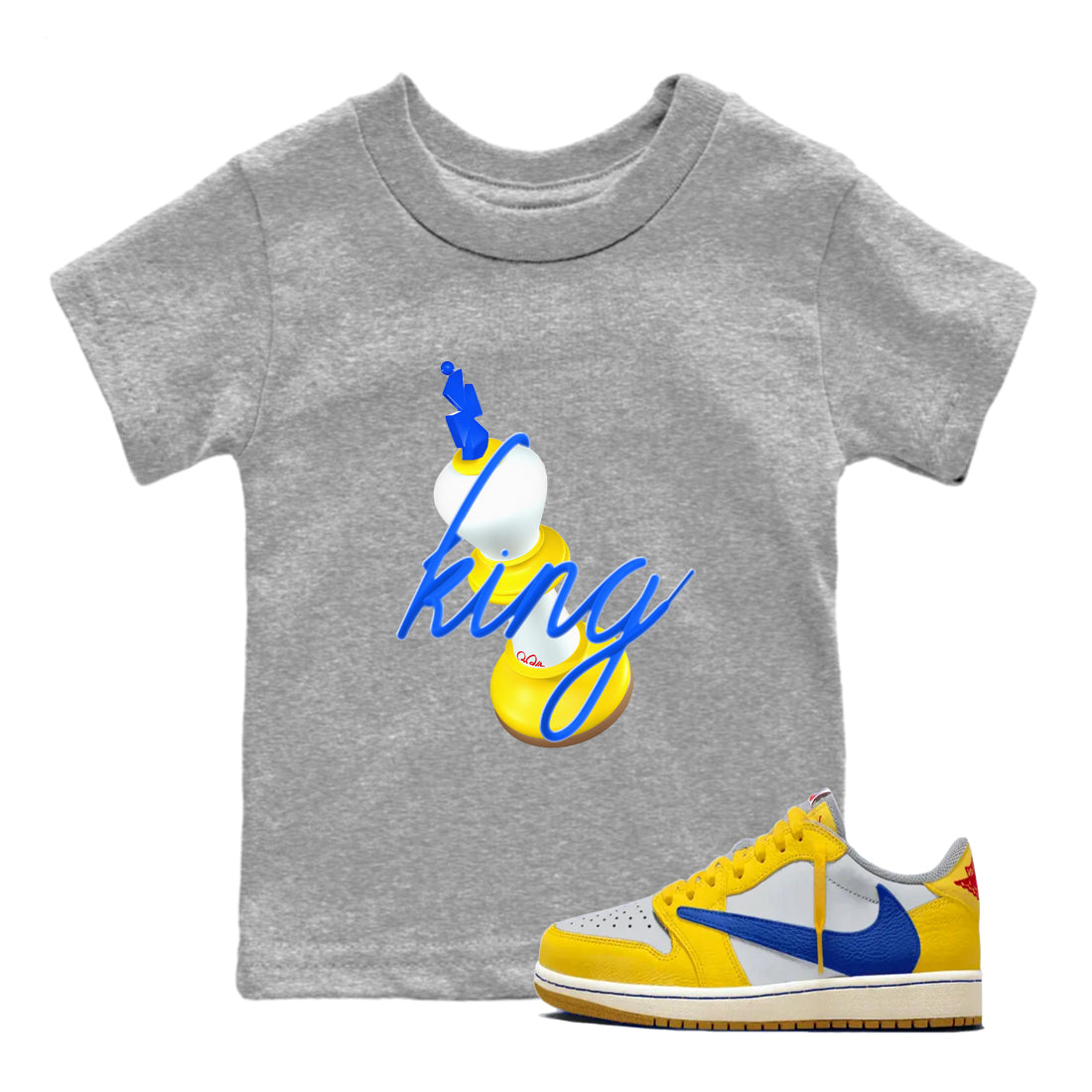 1s Travis Scott Canary shirt to match jordans 3D King sneaker tees Air Jordan 1 Travis Scott Canary Drip Gear Zone baby toddler Heather Grey 1 cotton Shirt