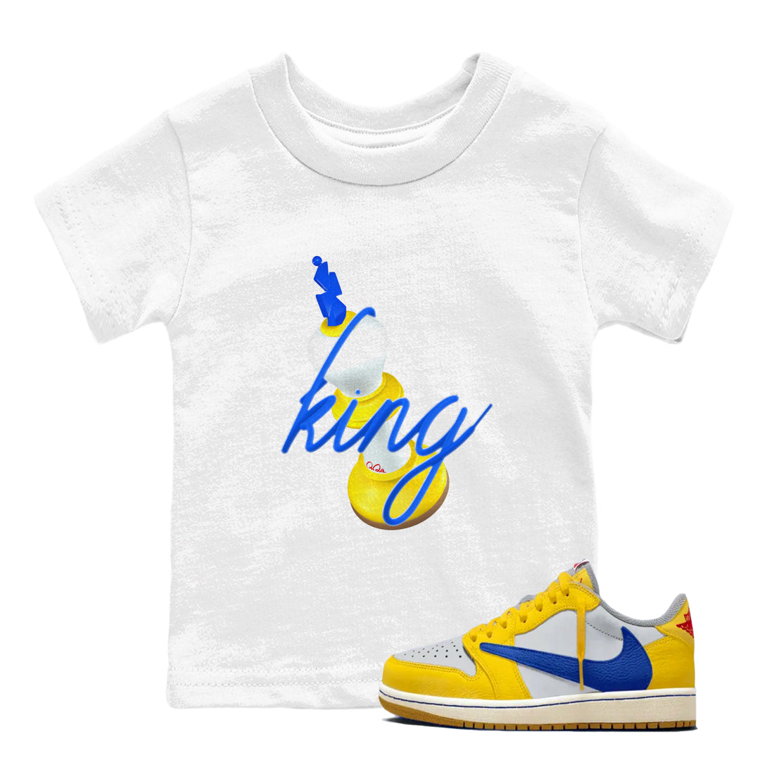 1s Travis Scott Canary shirt to match jordans 3D King sneaker tees Air Jordan 1 Travis Scott Canary Drip Gear Zone baby toddler White 1 cotton Shirt