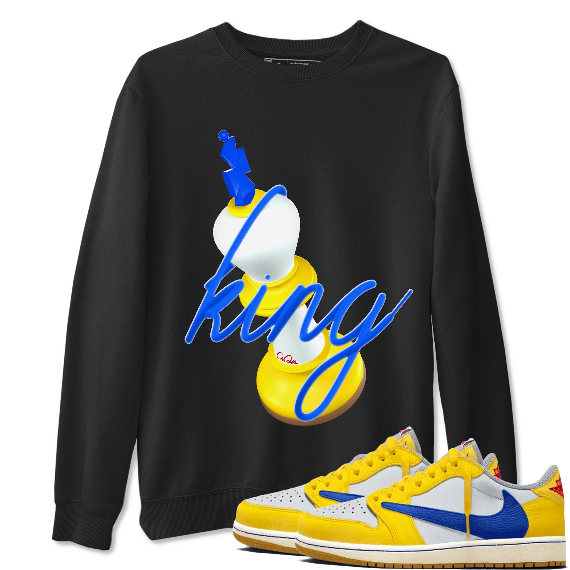 1s Travis Scott Canary shirt to match jordans 3D King sneaker tees Air Jordan 1 Travis Scott Canary Drip Gear Zone unisex cotton Black 1 crew neck shirt