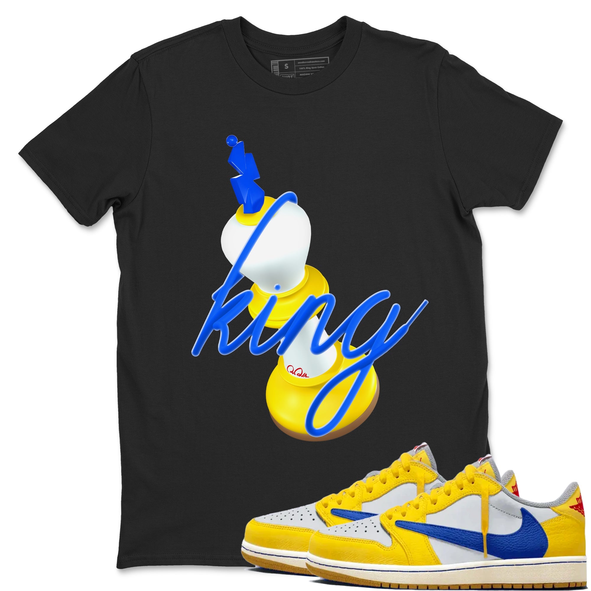 1s Travis Scott Canary shirt to match jordans 3D King sneaker tees Air Jordan 1 Travis Scott Canary Drip Gear Zone unisex cotton Black 1 crew neck shirt