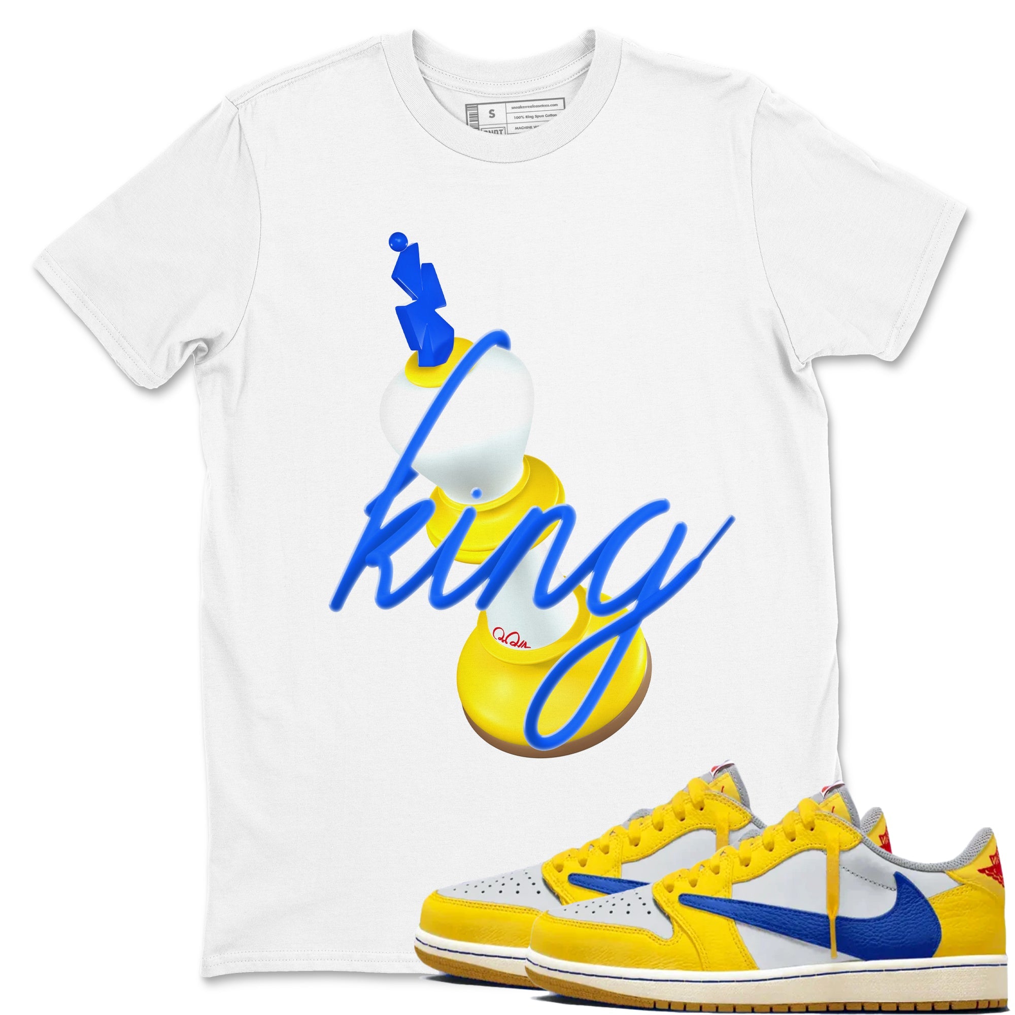1s Travis Scott Canary shirt to match jordans 3D King sneaker tees Air Jordan 1 Travis Scott Canary Drip Gear Zone unisex cotton White 1 crew neck shirt