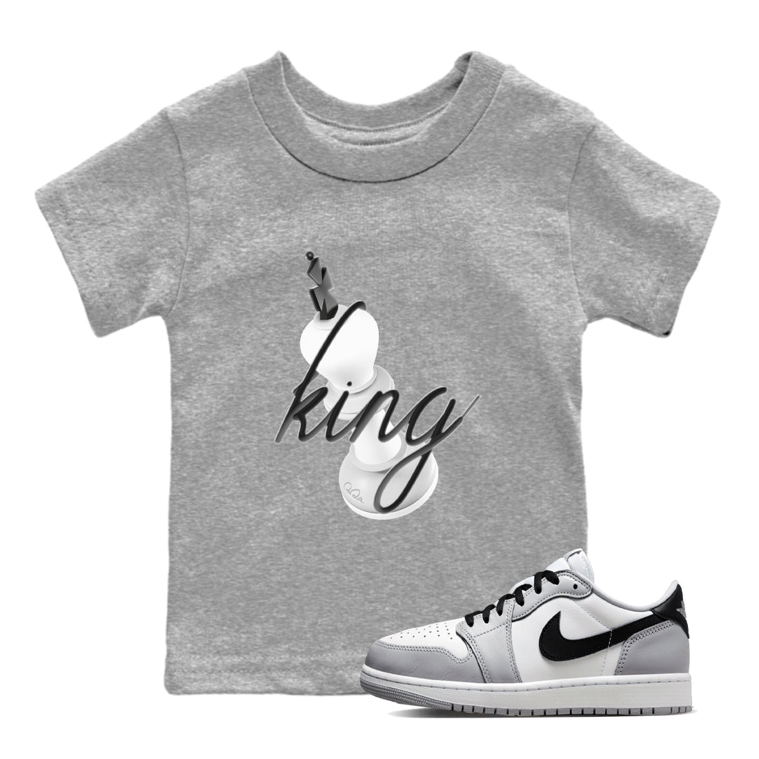 1s Wolf Grey shirts to match jordans 3D King sneaker match tees Air Jordan 1 Wolf Grey Drip Gear Zone streetwear brand Baby and Youth Heather Grey 1 cotton tee