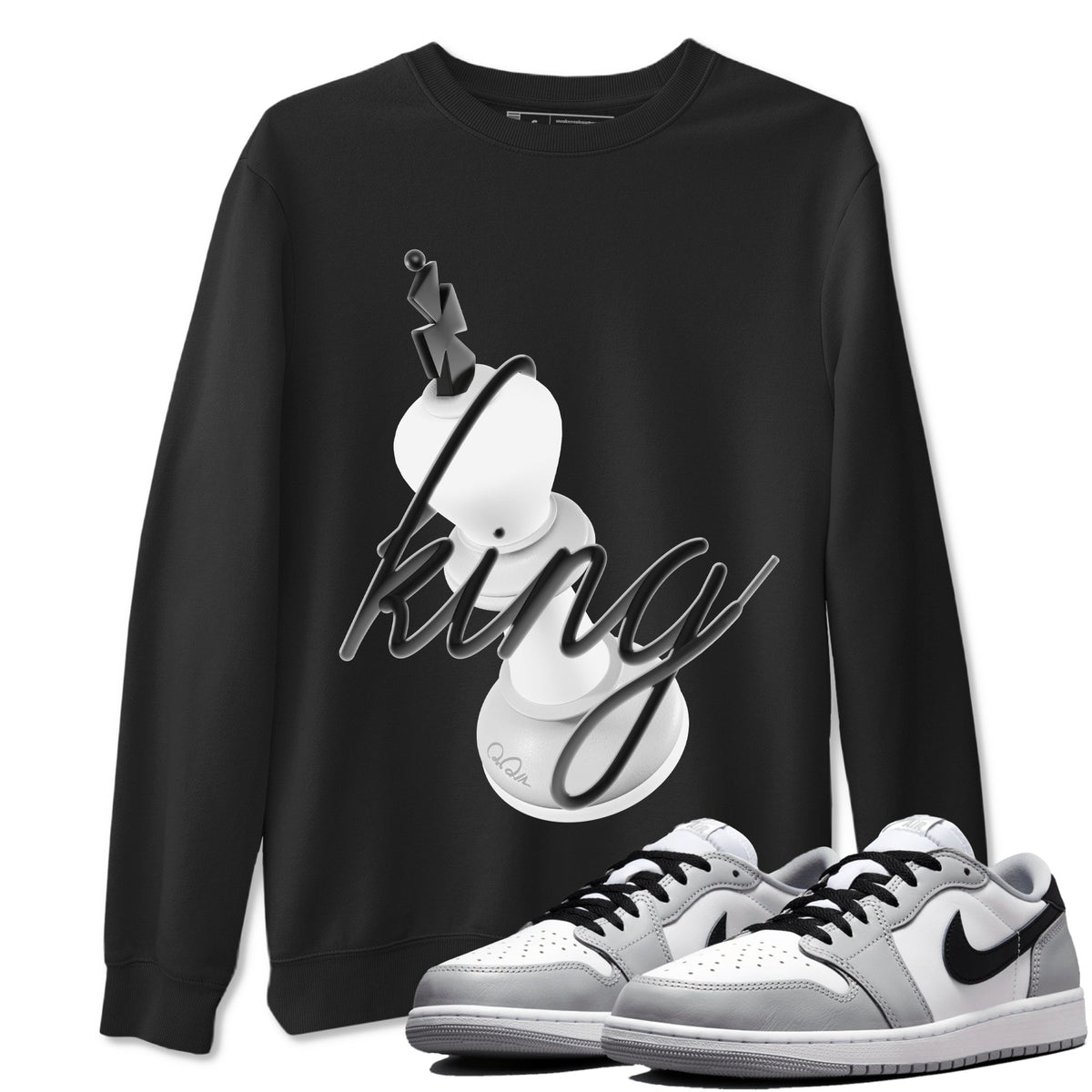 1s Wolf Grey shirts to match jordans 3D King sneaker match tees Air Jordan 1 Wolf Grey Drip Gear Zone streetwear brand Black 1 unisex cotton tee