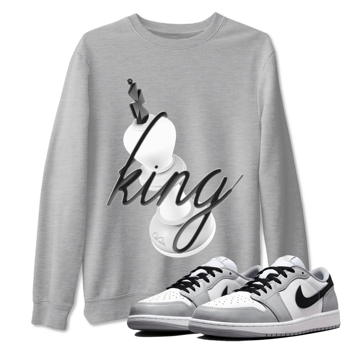 1s Wolf Grey shirts to match jordans 3D King sneaker match tees Air Jordan 1 Wolf Grey Drip Gear Zone streetwear brand Heather Grey 1 unisex cotton tee
