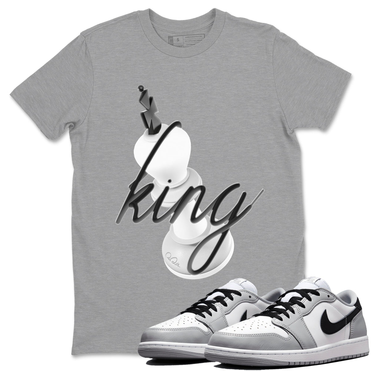 1s Wolf Grey shirts to match jordans 3D King sneaker match tees Air Jordan 1 Wolf Grey Drip Gear Zone streetwear brand Heather Grey 1 unisex cotton tee