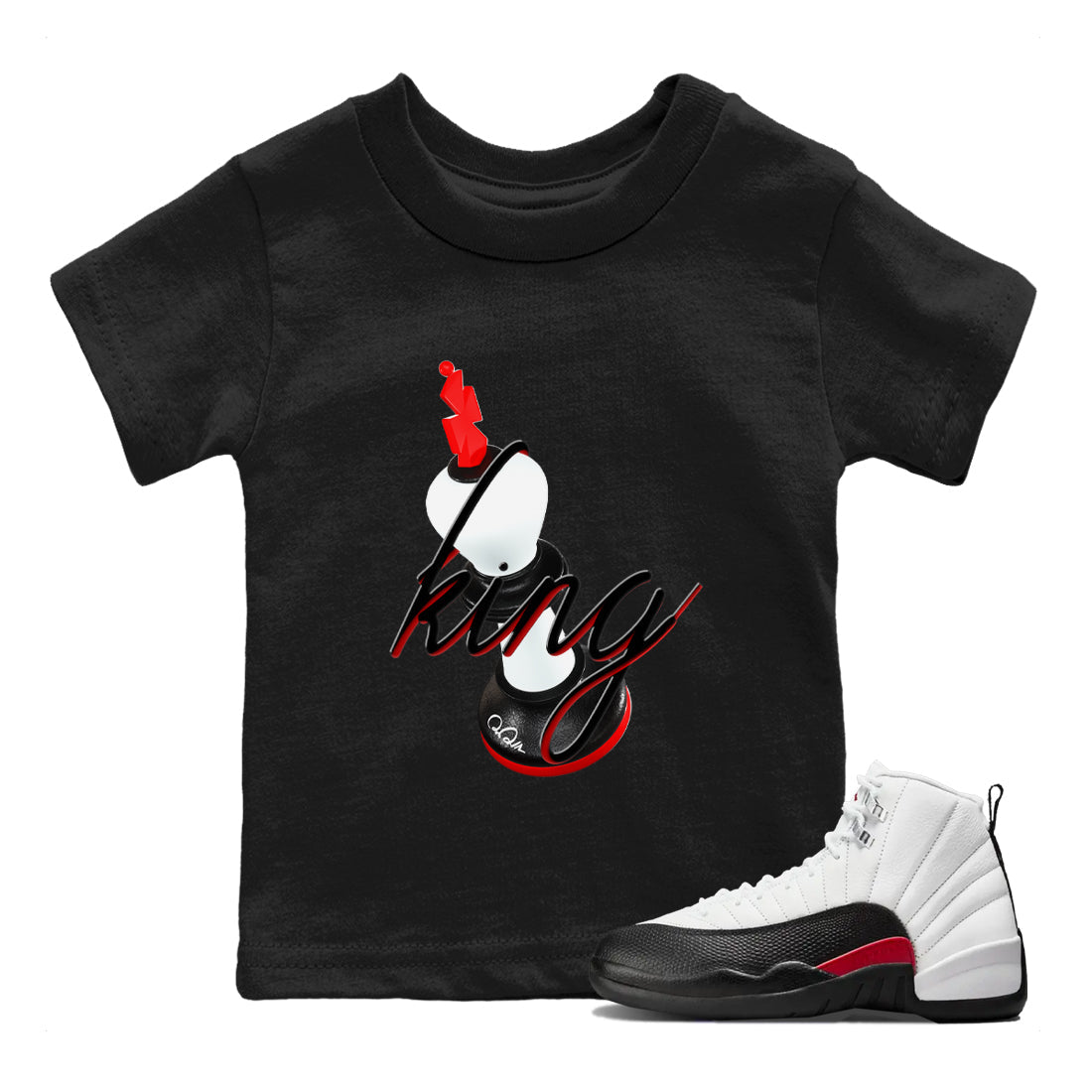 12s Taxi Flip shirts to match jordans 3D King sneaker match tees Air Jordan 12 Taxi Flip Drip Gear Zone streetwear brand Baby and Youth Black 1 cotton tee