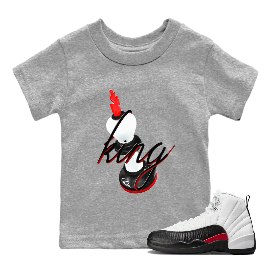 12s Taxi Flip shirts to match jordans 3D King sneaker match tees Air Jordan 12 Taxi Flip Drip Gear Zone streetwear brand Baby and Youth Heather Grey 1 cotton tee
