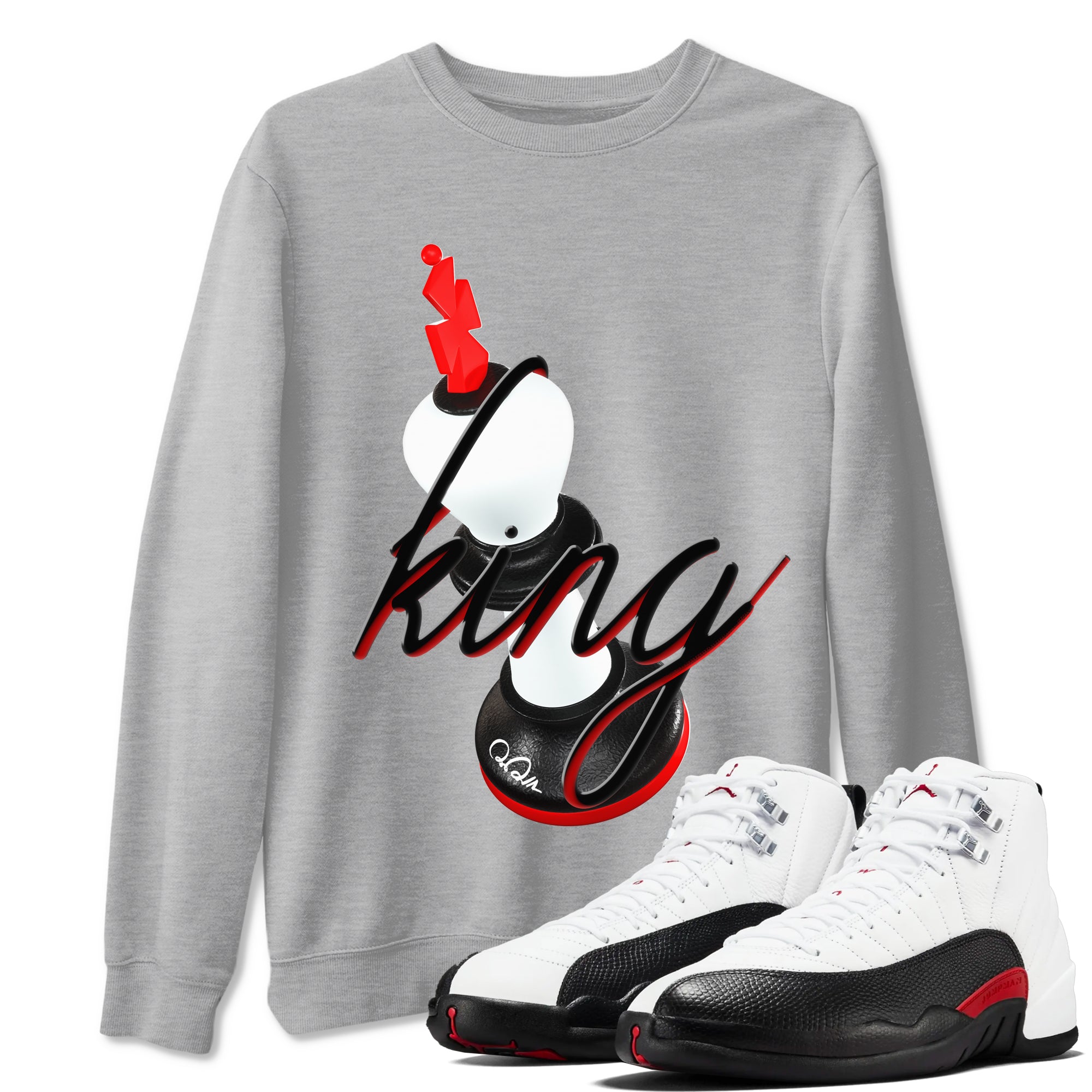 12s Taxi Flip shirts to match jordans 3D King sneaker match tees Air Jordan 12 Taxi Flip Drip Gear Zone streetwear brand Heather Grey 1 unisex cotton tee