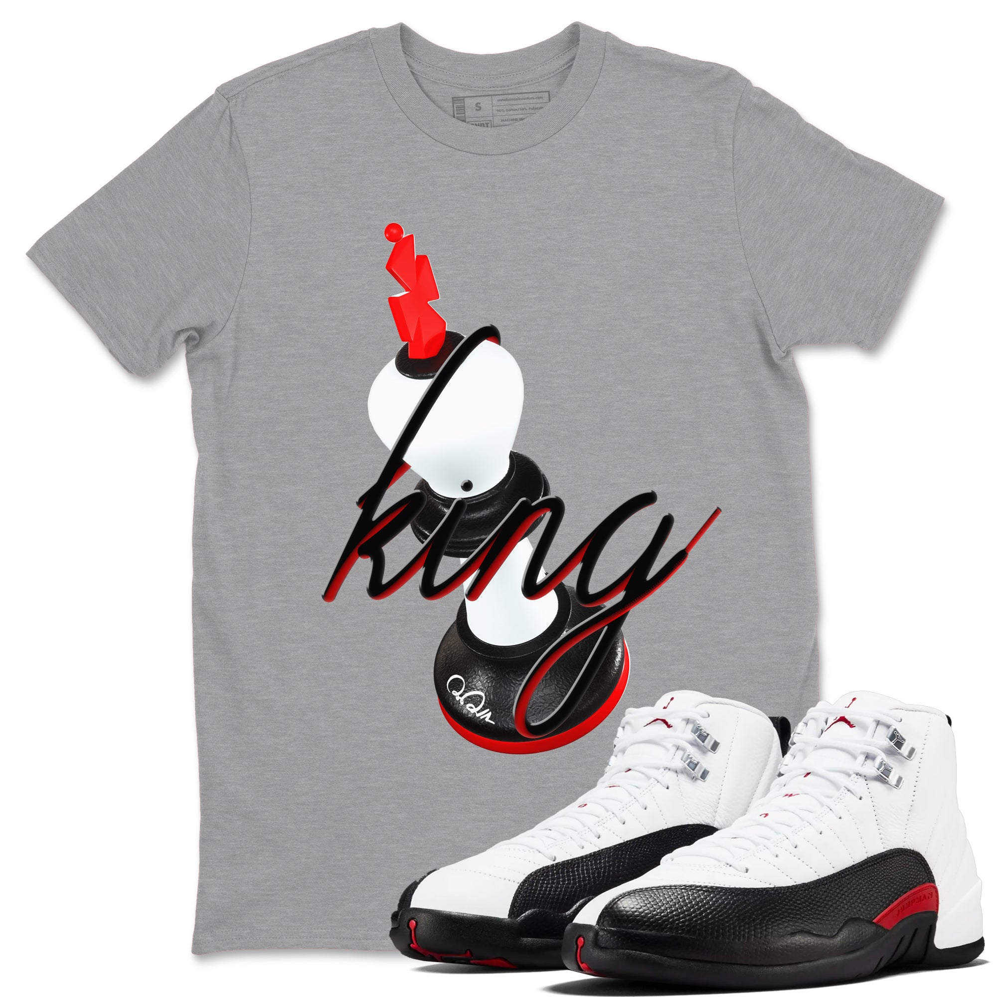 12s Taxi Flip shirts to match jordans 3D King sneaker match tees Air Jordan 12 Taxi Flip Drip Gear Zone streetwear brand Heather Grey 1 unisex cotton tee