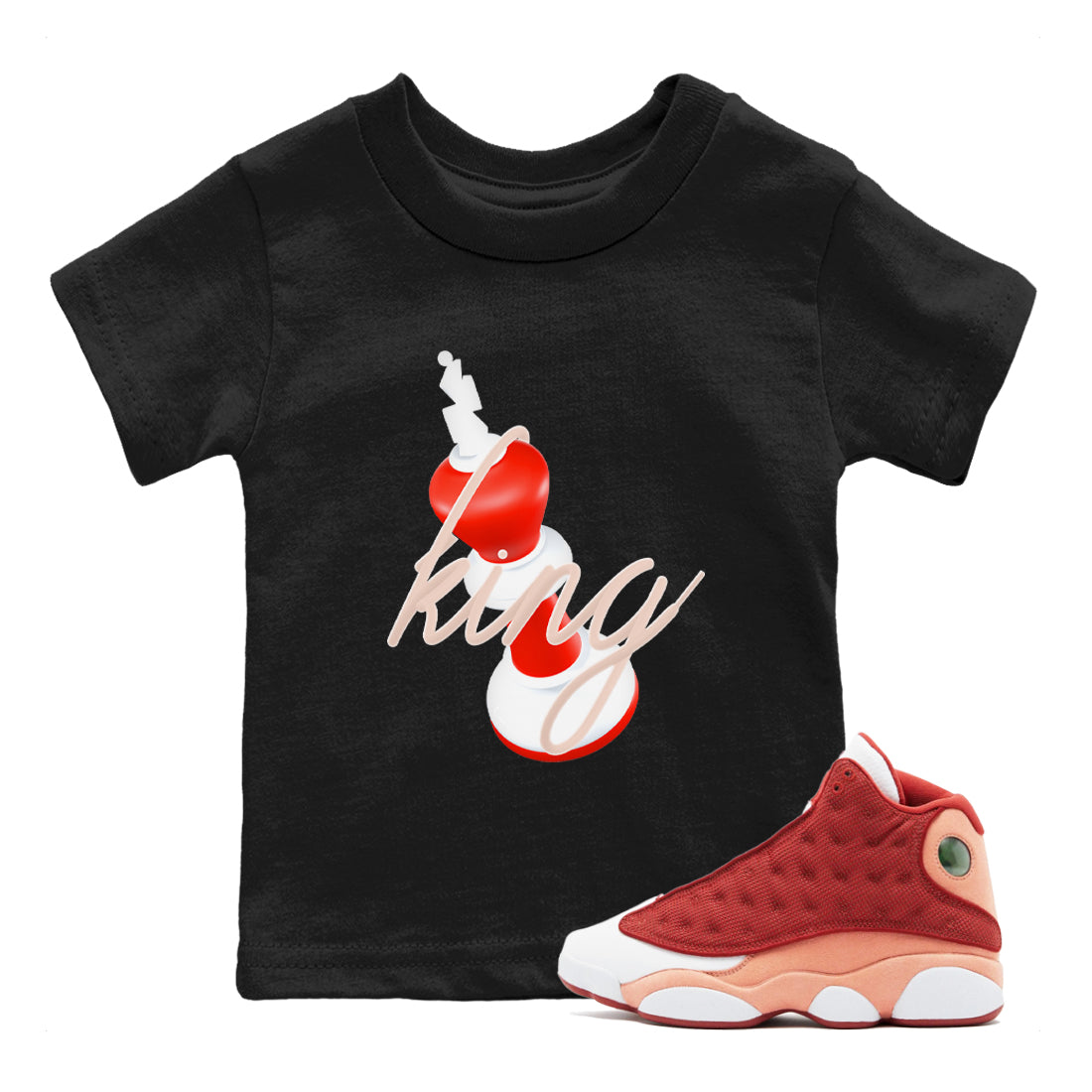 13s Dune Red shirts to match jordans 3D King sneaker match tees Air Jordan 13 Dune Red Drip Gear Zone streetwear brand Baby and Youth Black 1 cotton tee