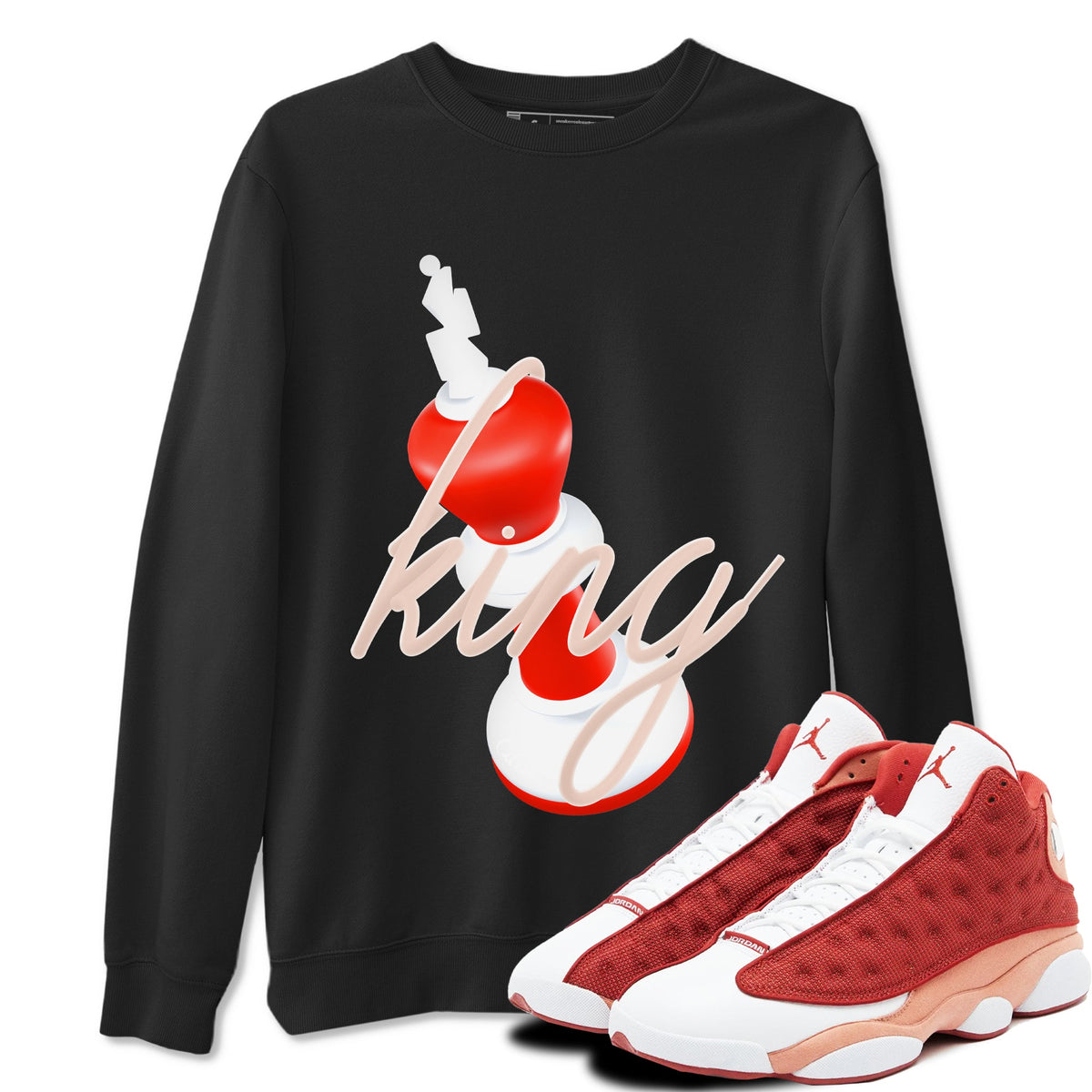 13s Dune Red shirts to match jordans 3D King sneaker match tees Air Jordan 13 Dune Red Drip Gear Zone streetwear brand Black 1 unisex cotton tee