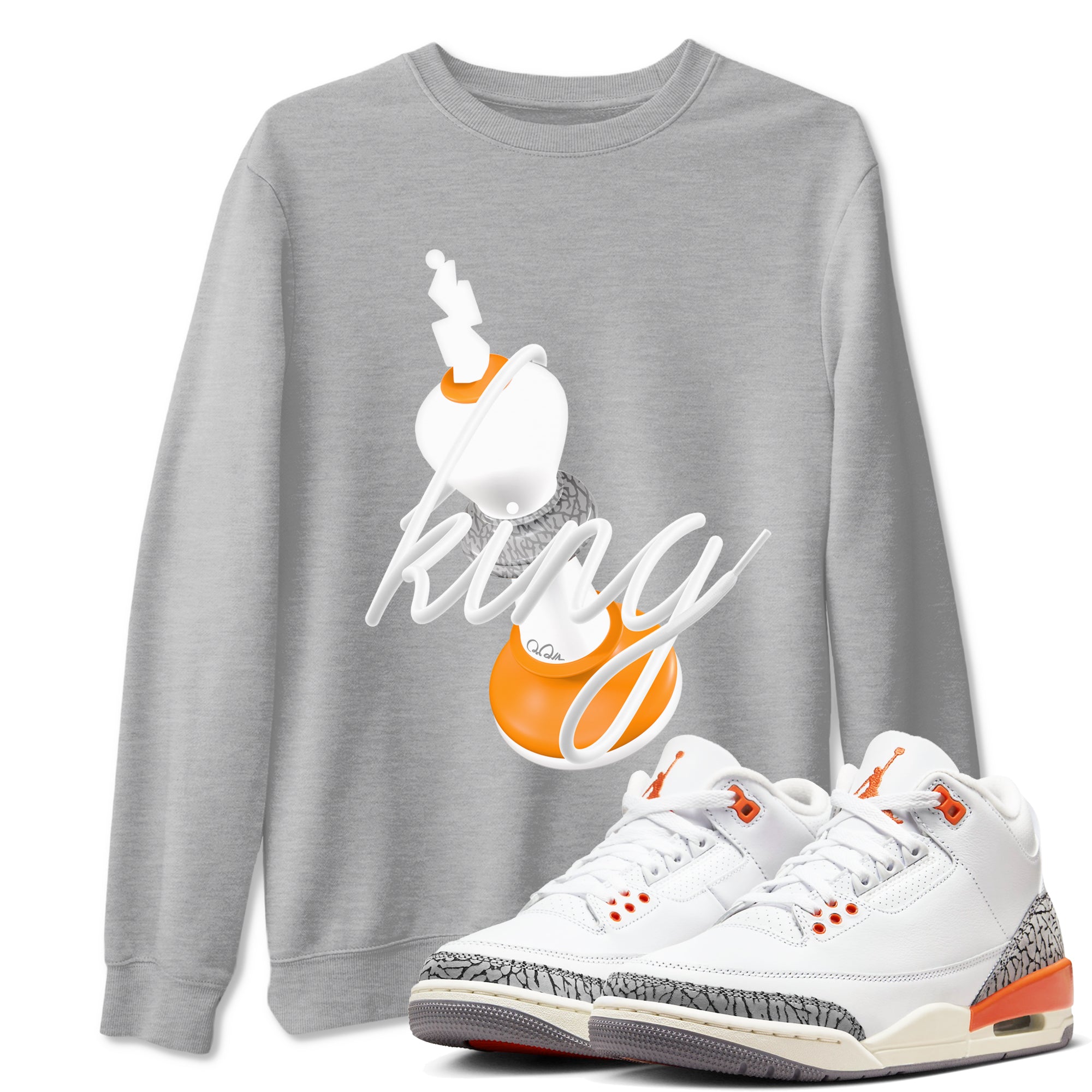 3s Georgia Peach shirt to match jordans 3D King sneaker tees Air Jordan 3 Georgia Peach Drip Gear Zone unisex cotton Heather Grey 1 crew neck shirt
