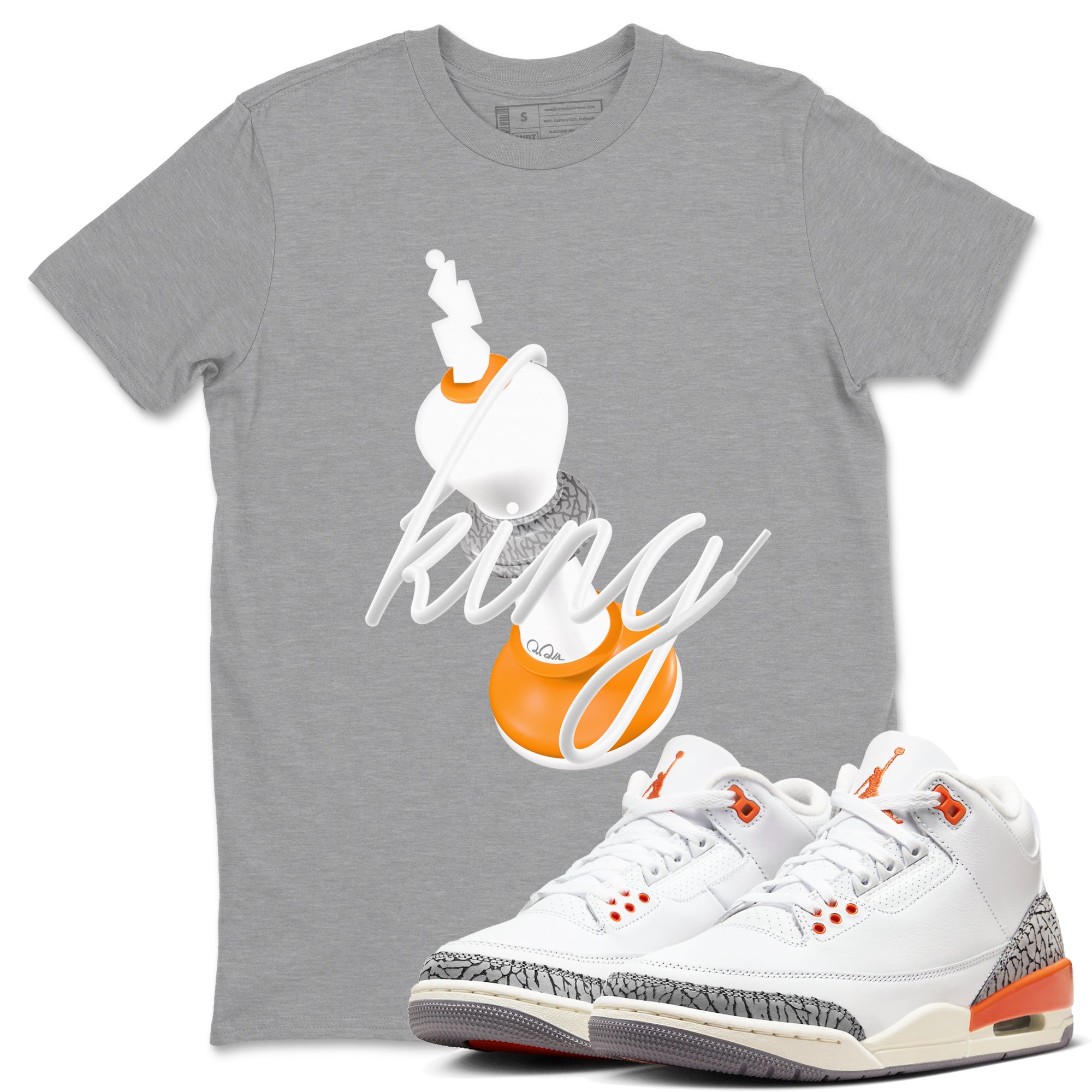 3s Georgia Peach shirt to match jordans 3D King sneaker tees Air Jordan 3 Georgia Peach Drip Gear Zone unisex cotton Heather Grey 1 crew neck shirt