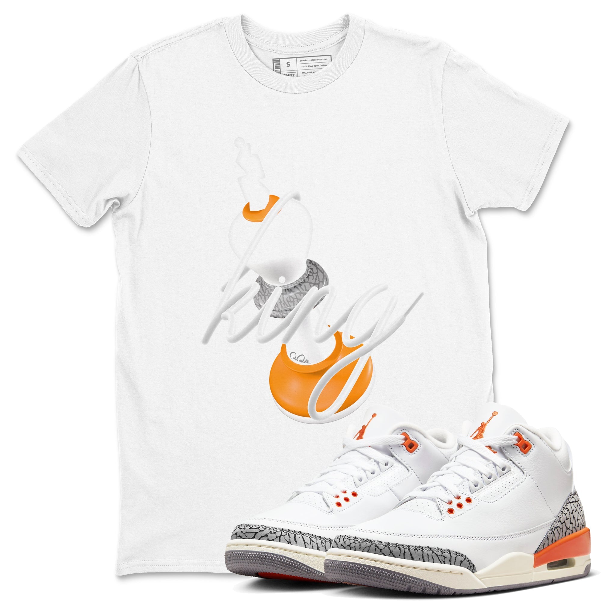 3s Georgia Peach shirt to match jordans 3D King sneaker tees Air Jordan 3 Georgia Peach Drip Gear Zone unisex cotton White 1 crew neck shirt