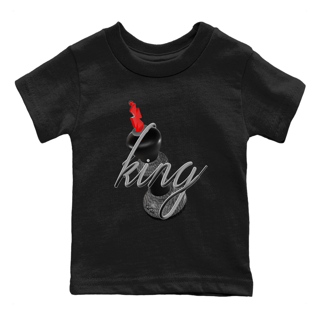 4s Black Cement shirts to match jordans 3D King sneaker match tees Air Jordan 4 Black Cement match shoes to clothes Drip Gear Zone Youth Baby Black 2 tee