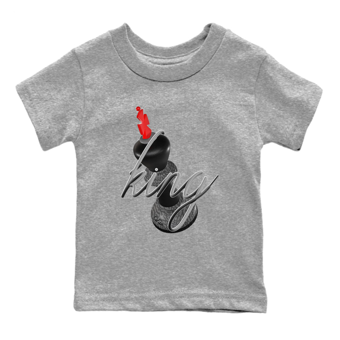 4s Black Cement shirts to match jordans 3D King sneaker match tees Air Jordan 4 Black Cement match shoes to clothes Drip Gear Zone Youth Baby Heather Grey 2 tee
