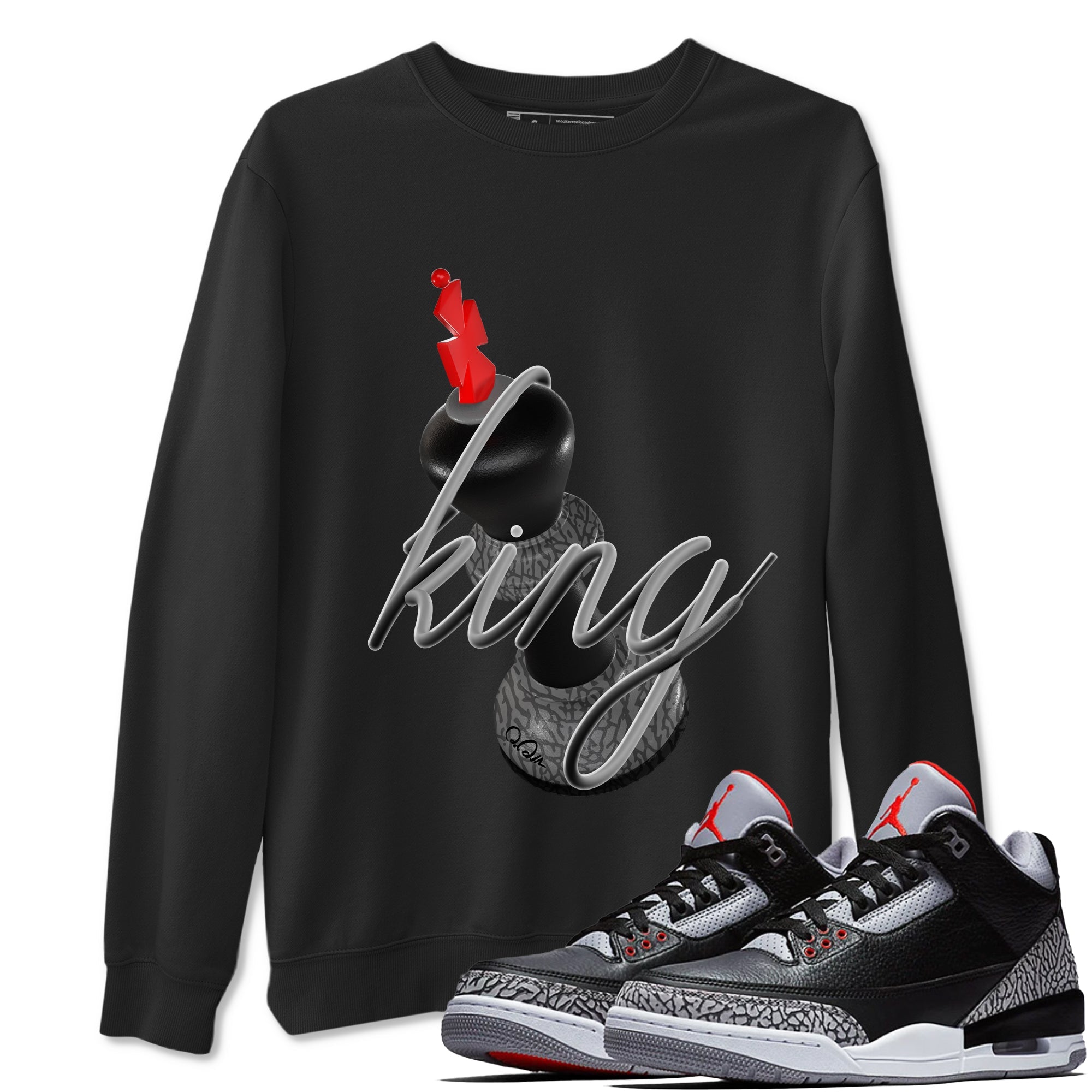 4s Black Cement shirts to match jordans 3D King sneaker match tees Air Jordan 4 Black Cement match shoes to clothes Drip Gear Zone unisex cotton Black 1 shirts