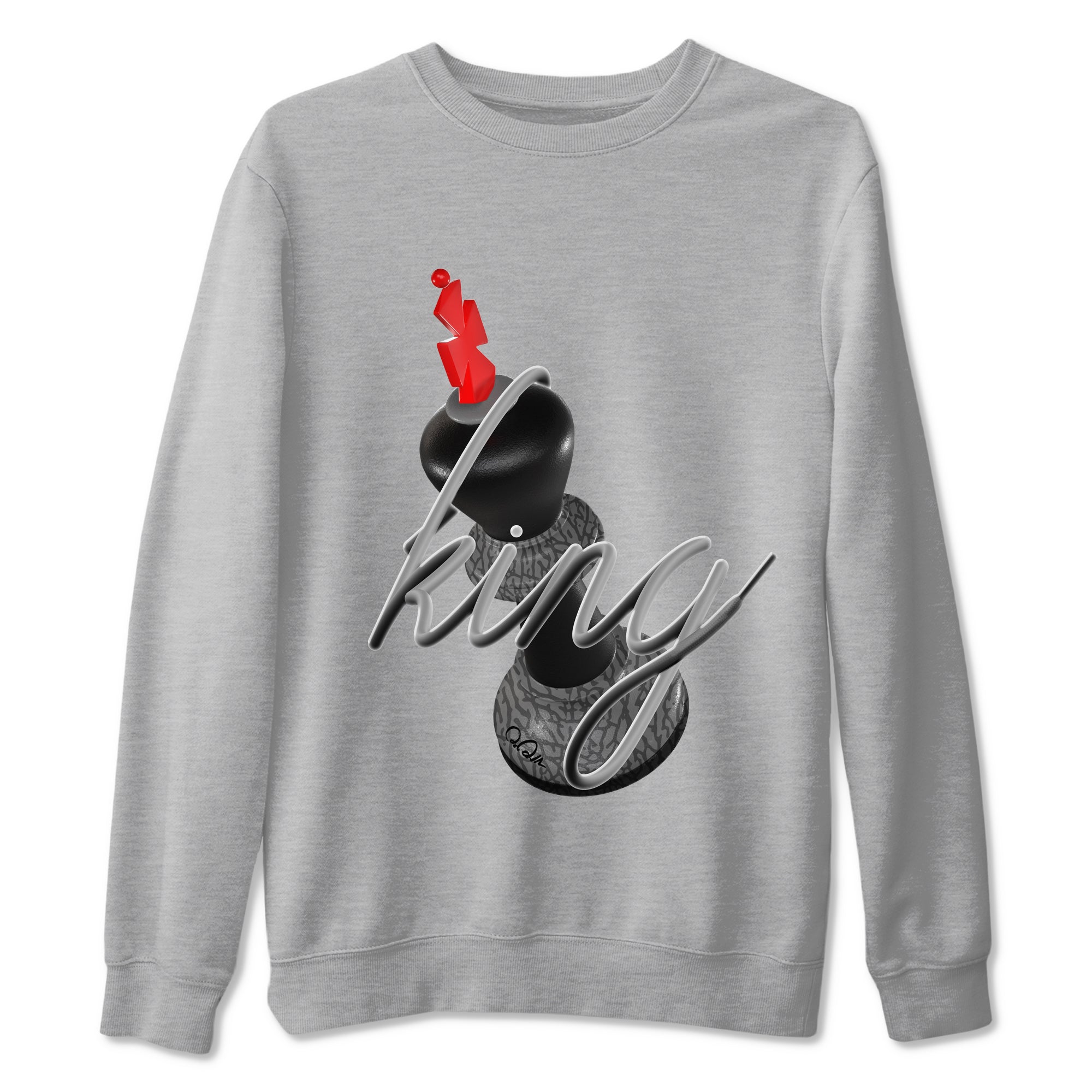 4s Black Cement shirts to match jordans 3D King sneaker match tees Air Jordan 4 Black Cement match shoes to clothes Drip Gear Zone unisex cotton Heather Grey 2 shirts