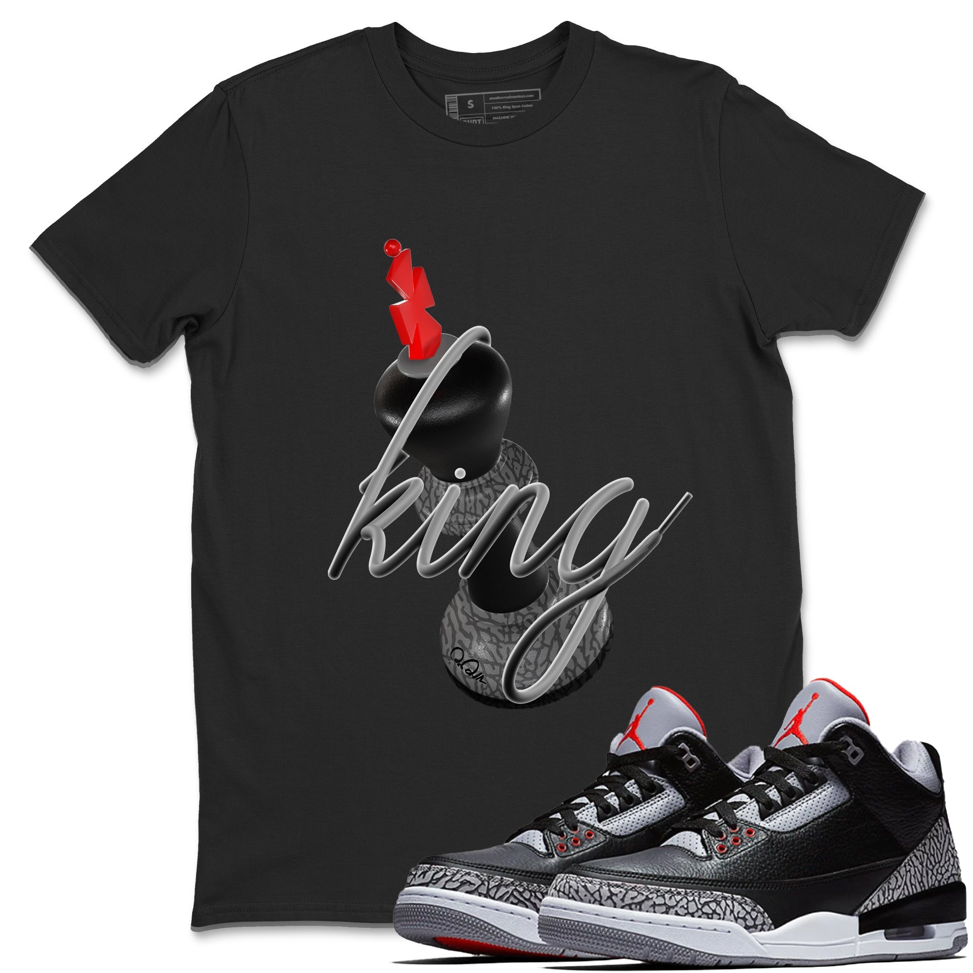 4s Black Cement shirts to match jordans 3D King sneaker match tees Air Jordan 4 Black Cement match shoes to clothes Drip Gear Zone unisex cotton Black 1 shirts