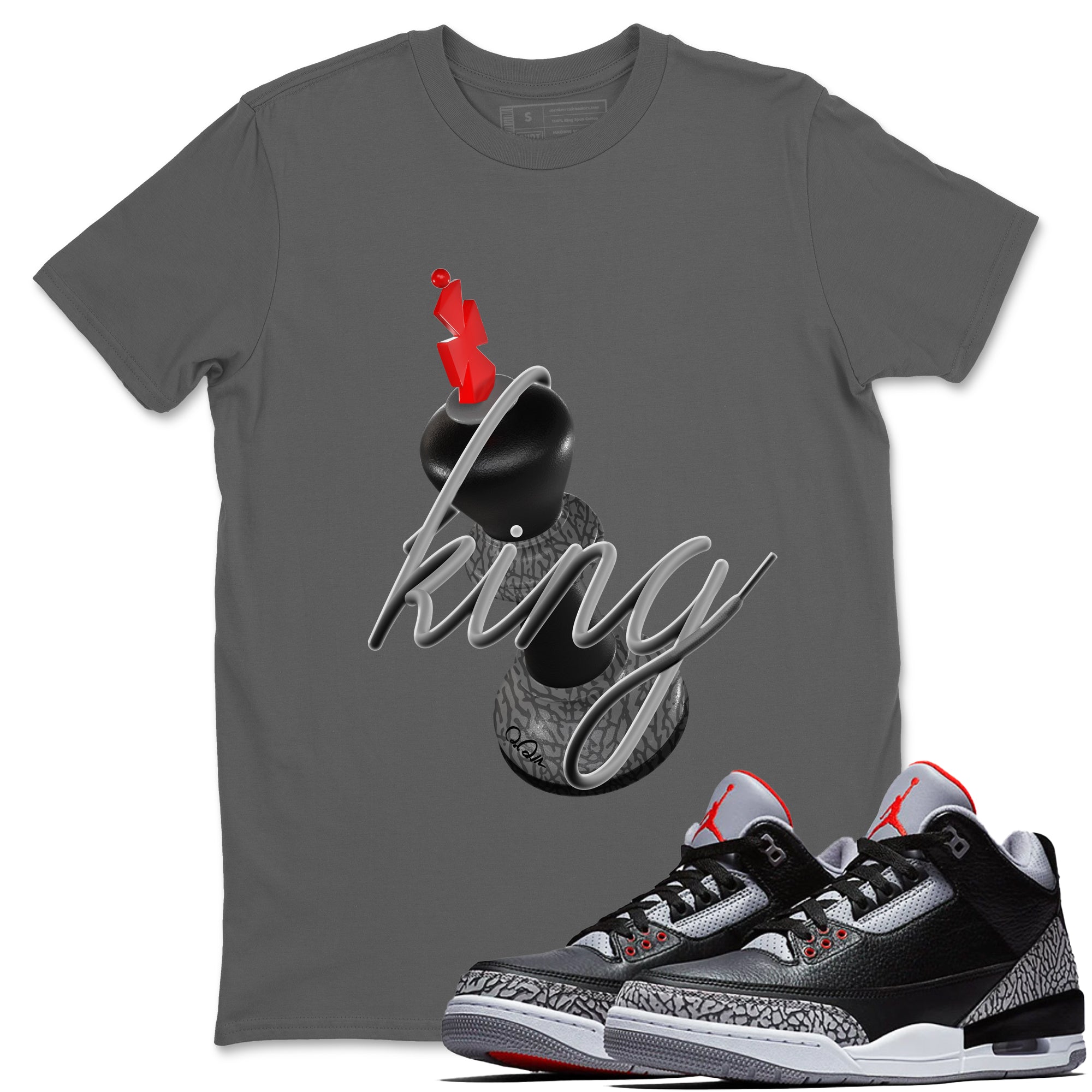 4s Black Cement shirts to match jordans 3D King sneaker match tees Air Jordan 4 Black Cement match shoes to clothes Drip Gear Zone unisex cotton Cool Grey 1 shirts