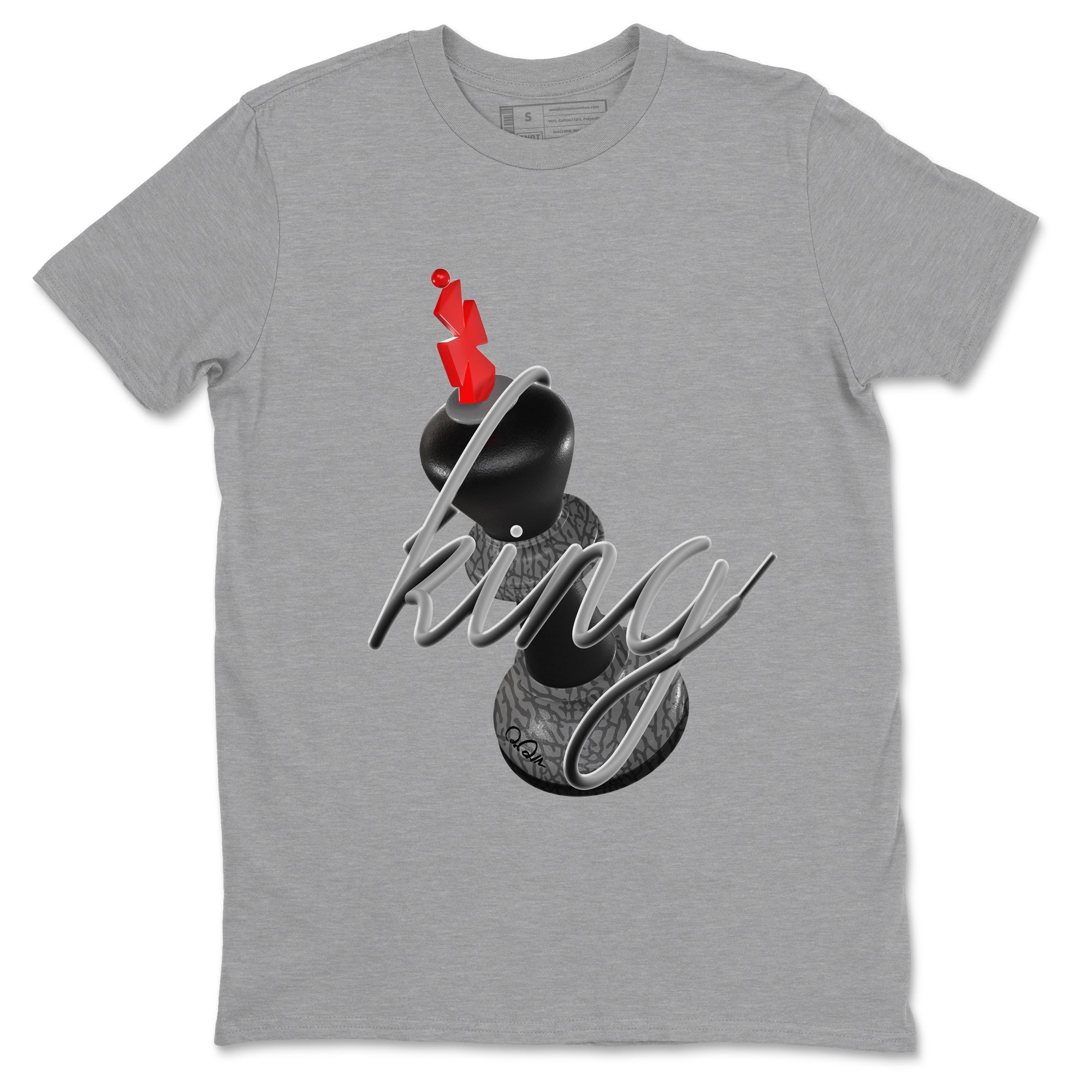 4s Black Cement shirts to match jordans 3D King sneaker match tees Air Jordan 4 Black Cement match shoes to clothes Drip Gear Zone unisex cotton Heather Grey 2 shirts