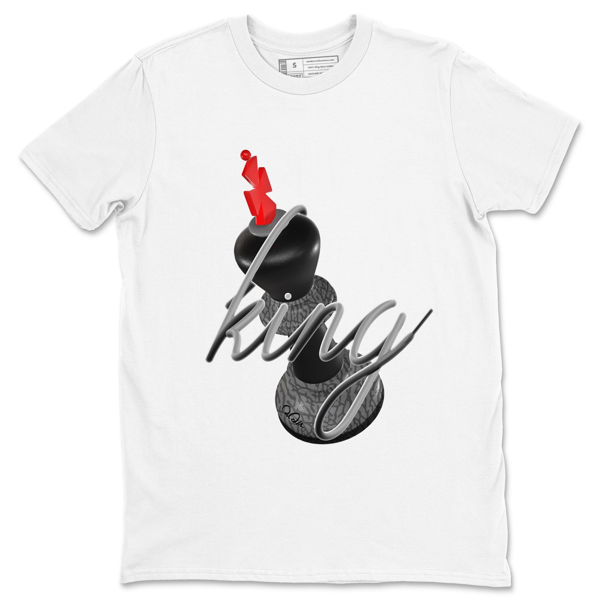 4s Black Cement shirts to match jordans 3D King sneaker match tees Air Jordan 4 Black Cement match shoes to clothes Drip Gear Zone unisex cotton White 2 shirts