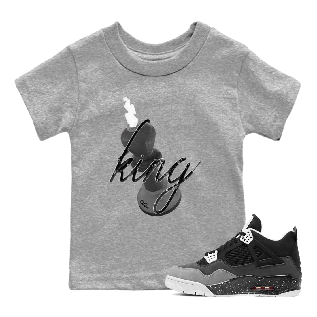 4s Fear shirts to match jordans 3D King sneaker match tees Air Jordan 4 Fear match shoes to clothes Drip Gear Zone Youth Baby Heather Grey 1 tee