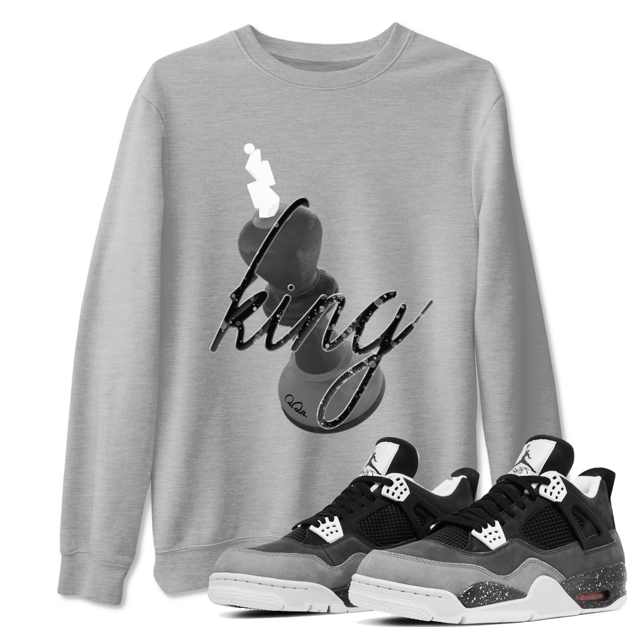 4s Fear shirts to match jordans 3D King sneaker match tees Air Jordan 4 Fear match shoes to clothes Drip Gear Zone unisex cotton Heather Grey 1 shirts